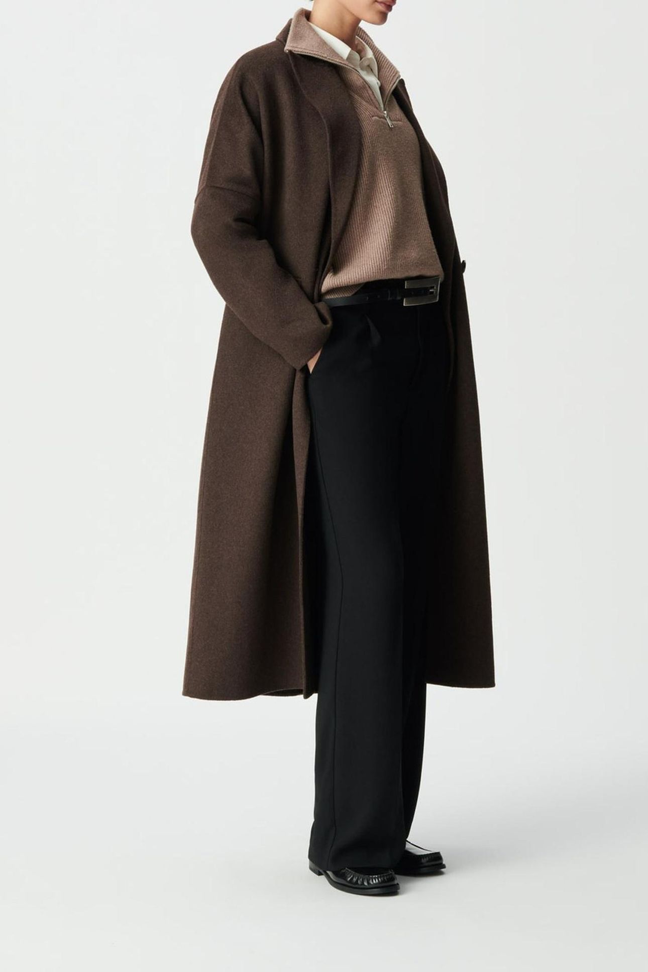 BROWN SUPPLE DOUBLE-BREASTED LONG COAT 6