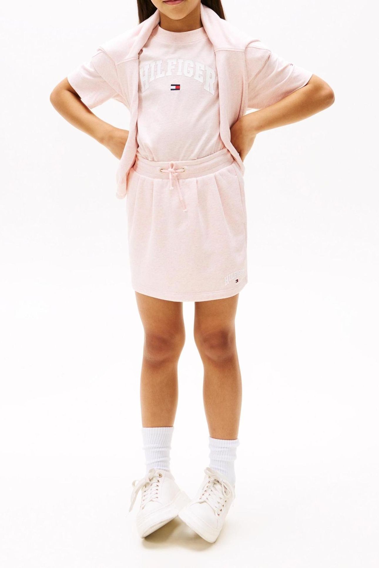 GIRLS PLEAT TERRY SKIRT CORAL ICE HEATHER 2
