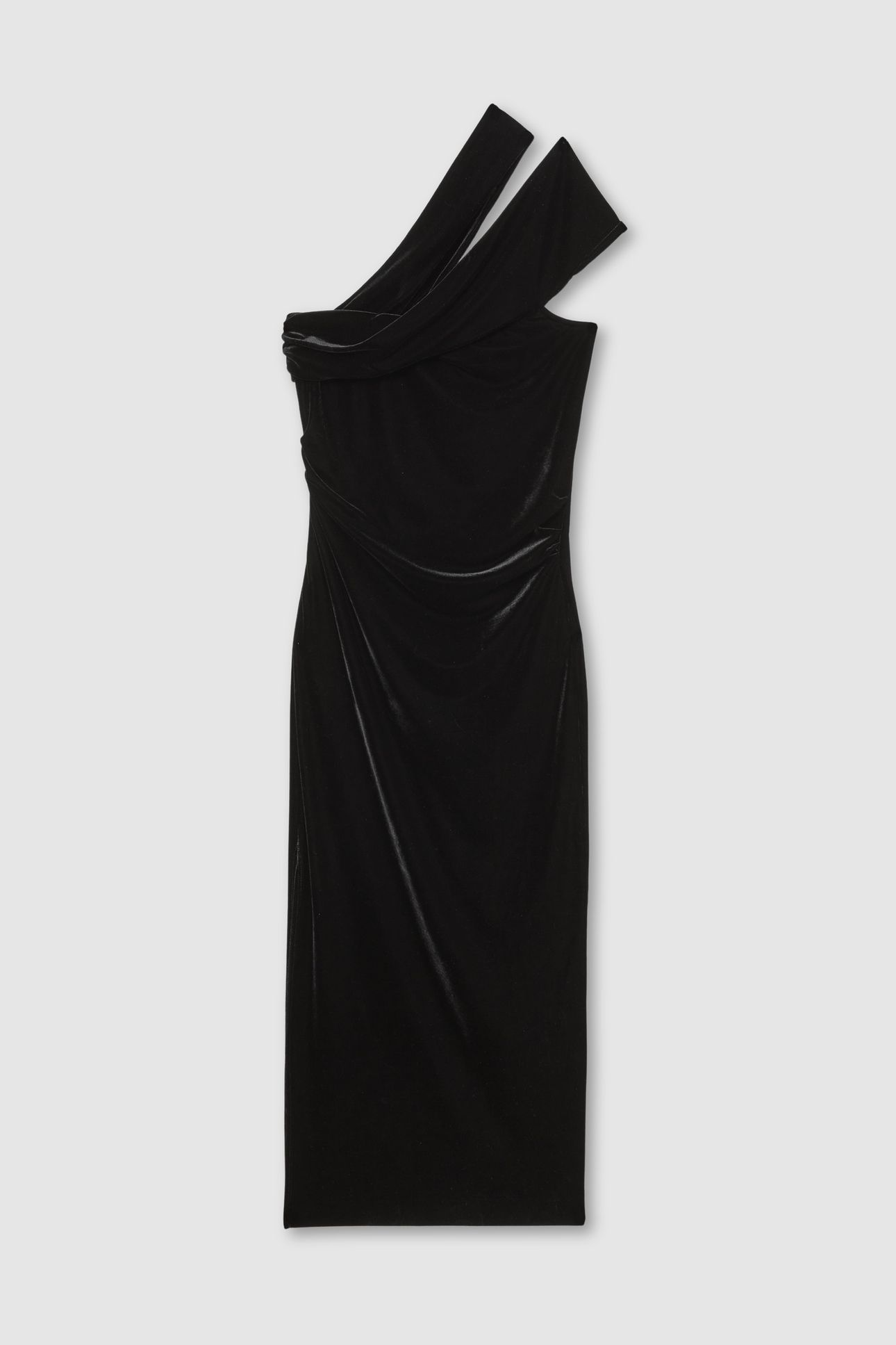 ONE SHOULDER VELVET MIDI DRESS BLACK 4