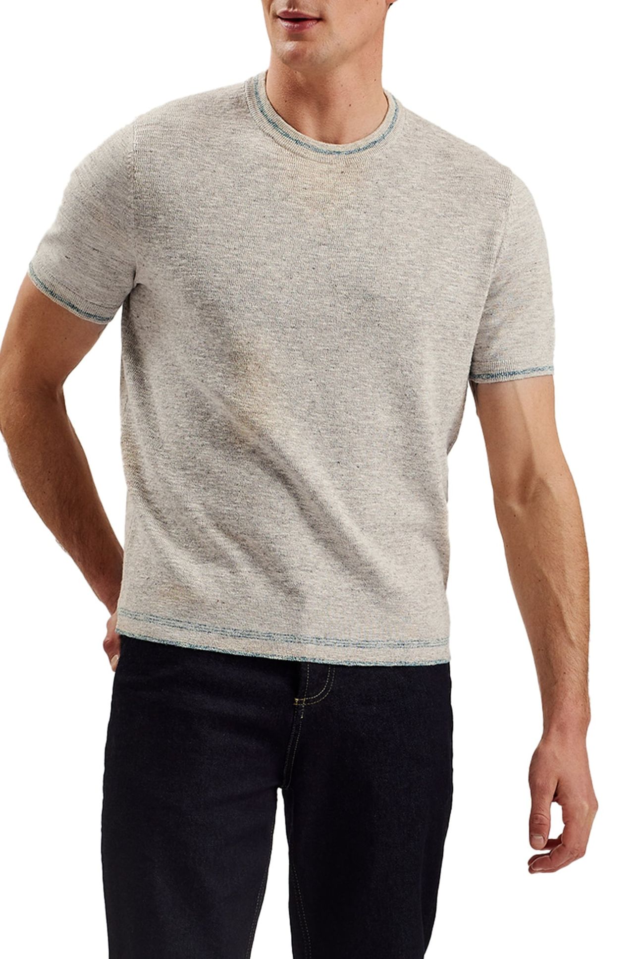 ERIKS SS REGULAR TEXTURED FRONT T SHIRT NATURAL 1