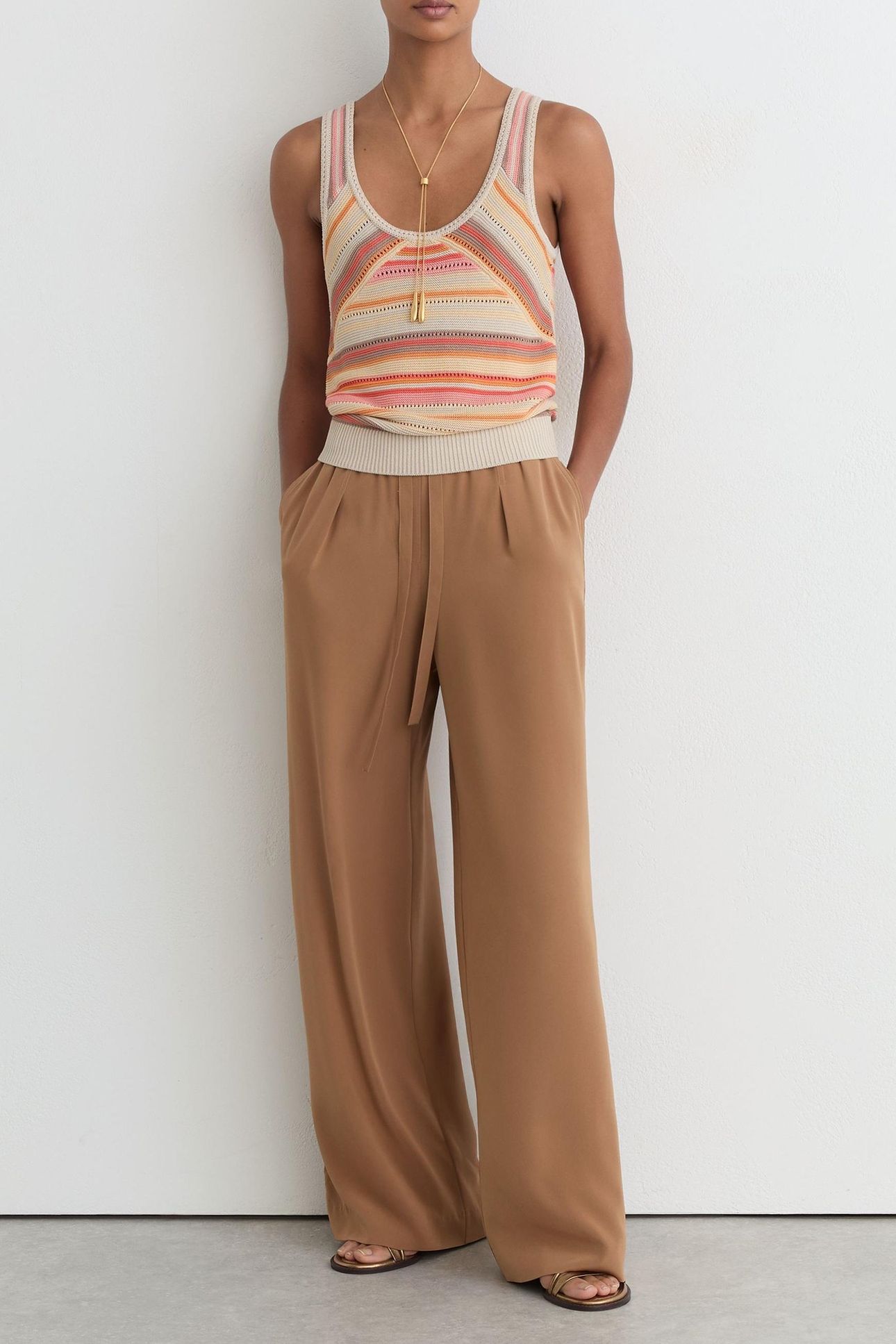 STRIPE KNITTED VEST NEUTRAL/CORAL 3