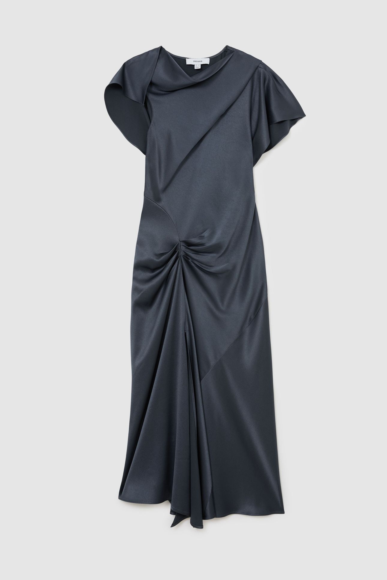 SATIN DRAPE DETAIL MIDI DRESS SLATE GREY 3