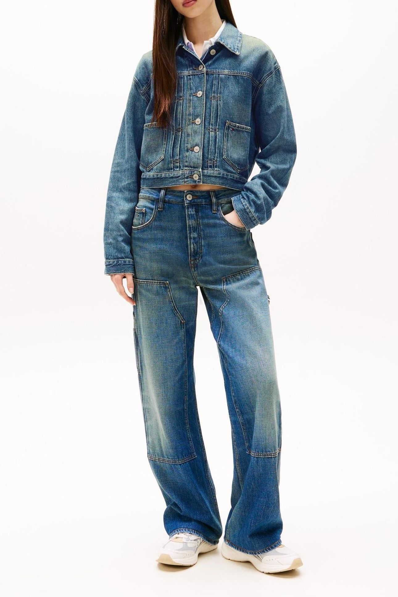 PLEATED TRUCKER JACKET DENIM MEDIUM 1