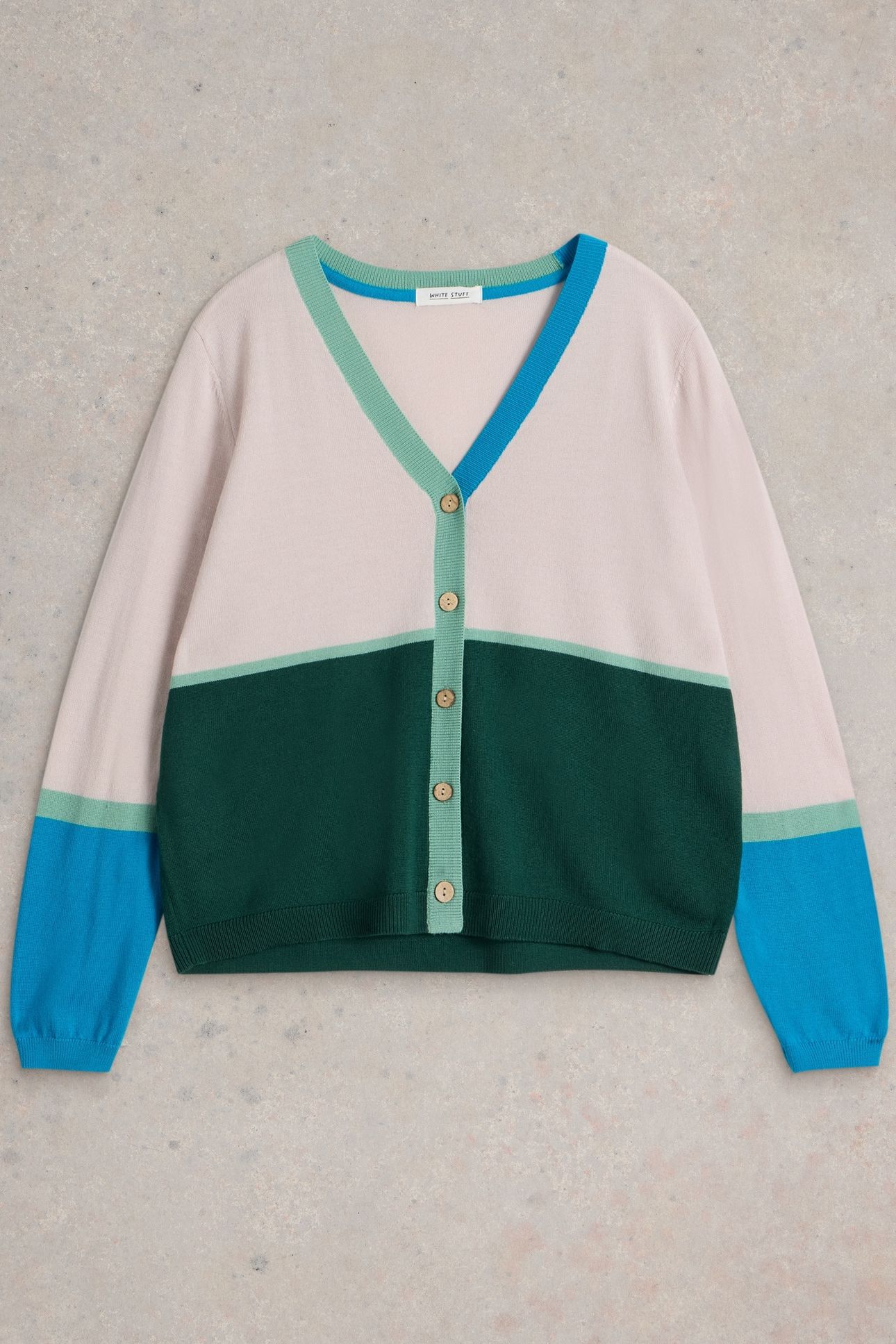 COLOUR BLOCK MERINO CARDI NAT MLT 4
