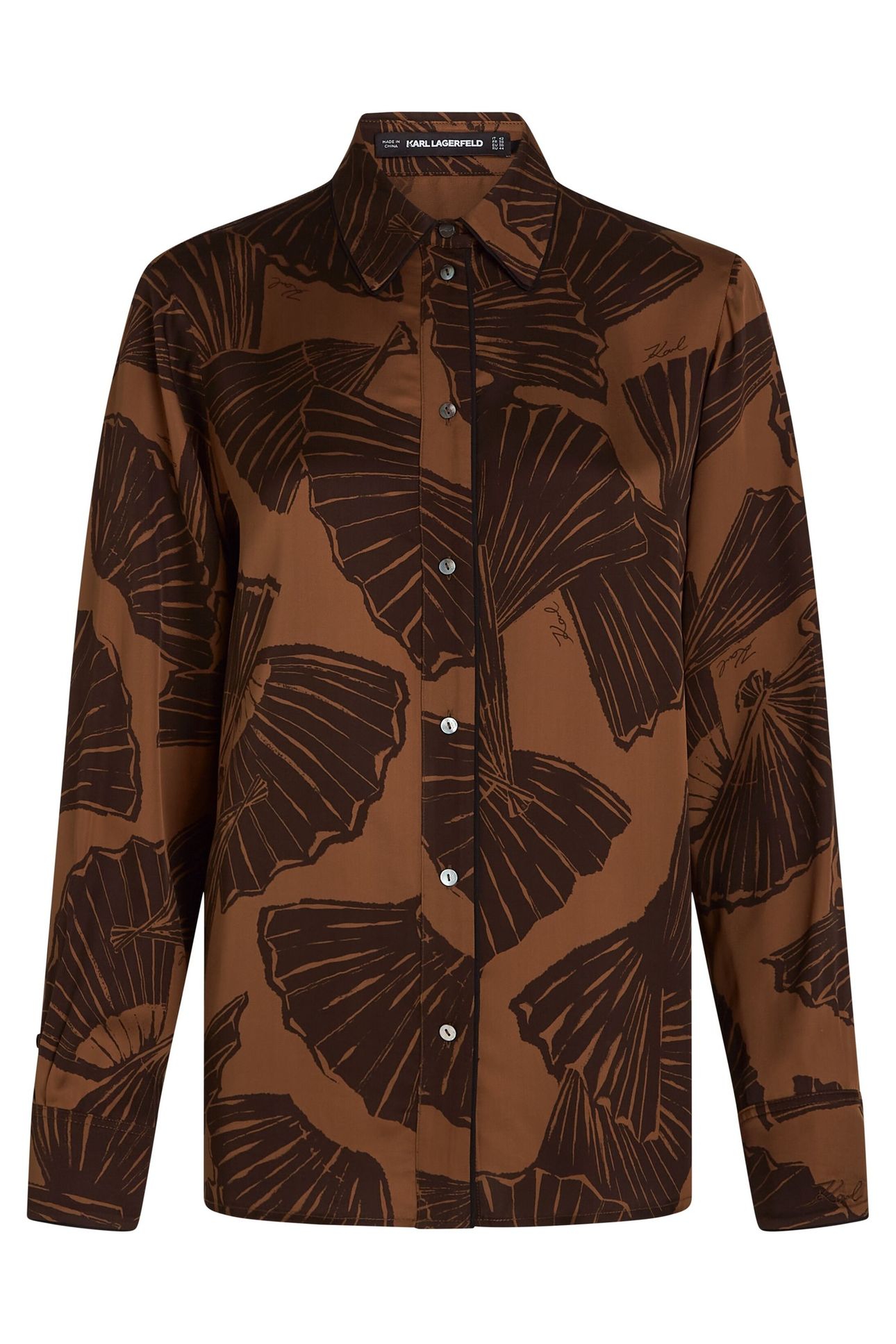 PRINTED FLUID BLOUSE GRAPHIC FAN FRIAR BROWN 4