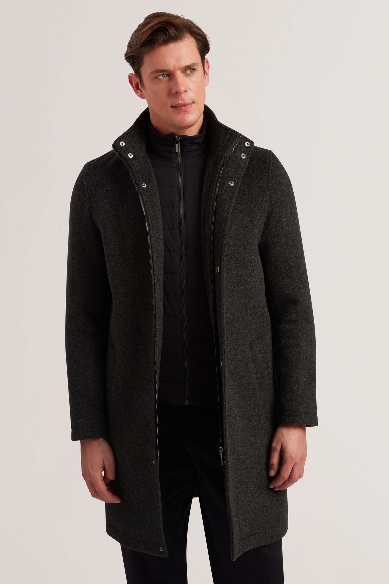 EDERSON WOOL BLEND FUNNEL NECK COAT GREY 2