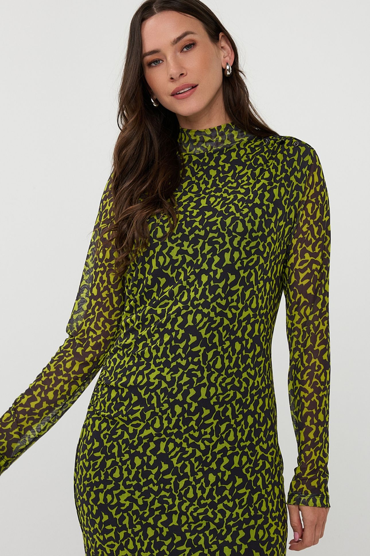 DRESS GATHERING LITTLE CITY MESH PRINT 3