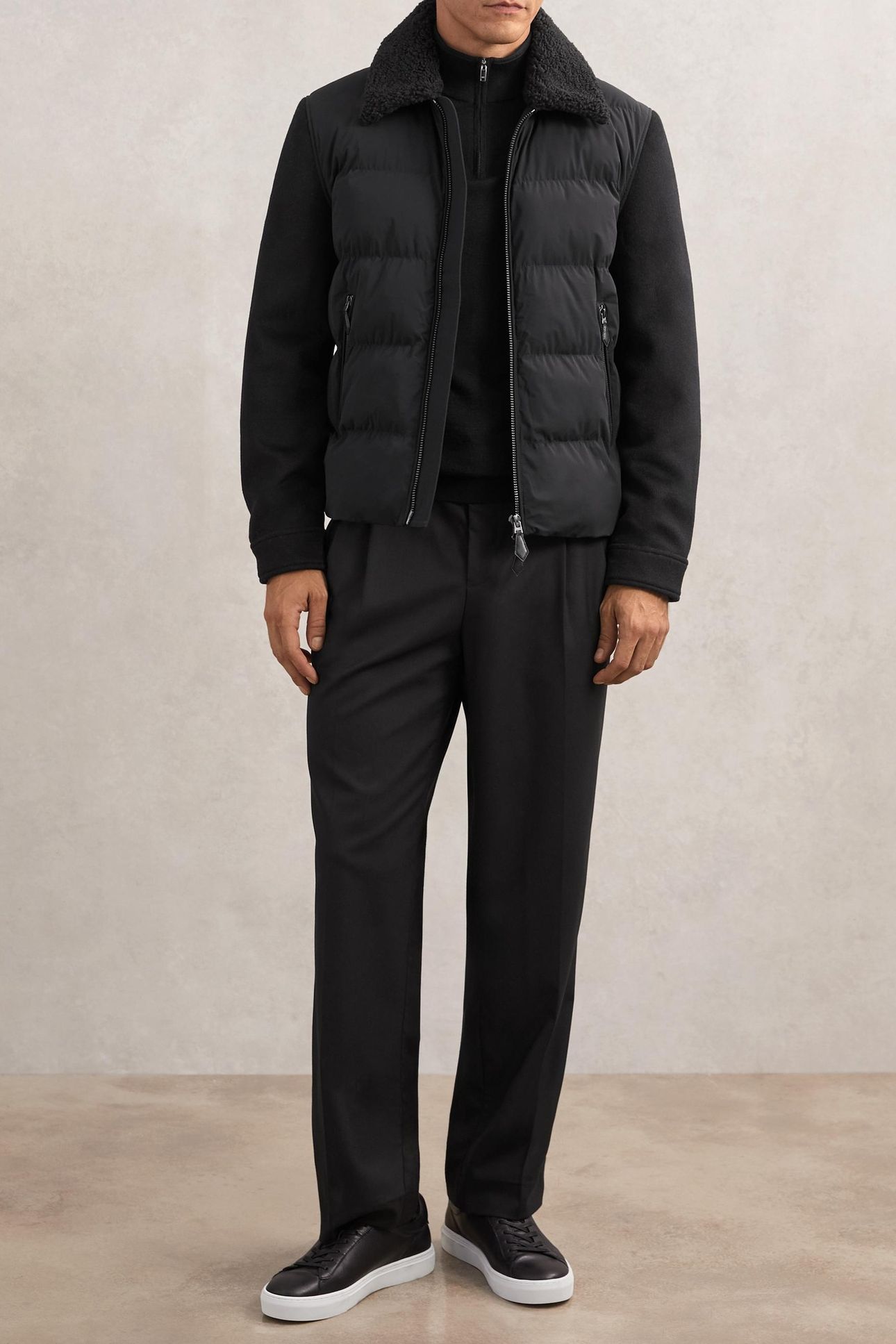 LS WOOL SLEEVE QUILTED PUFFER JACKET BLACK 1