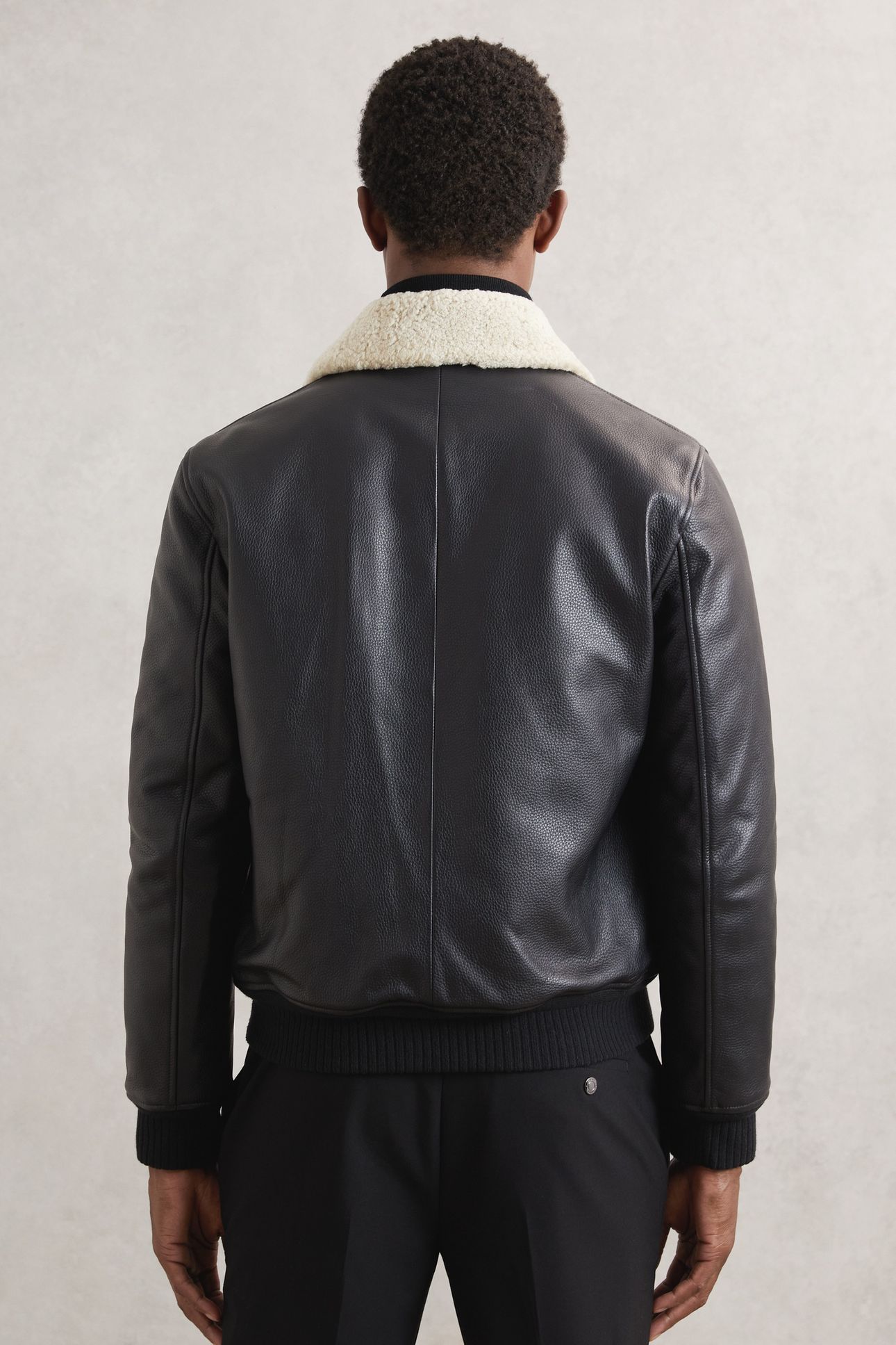 LS SHEARLING COLLAR LEATHER JACKET BLACK 2