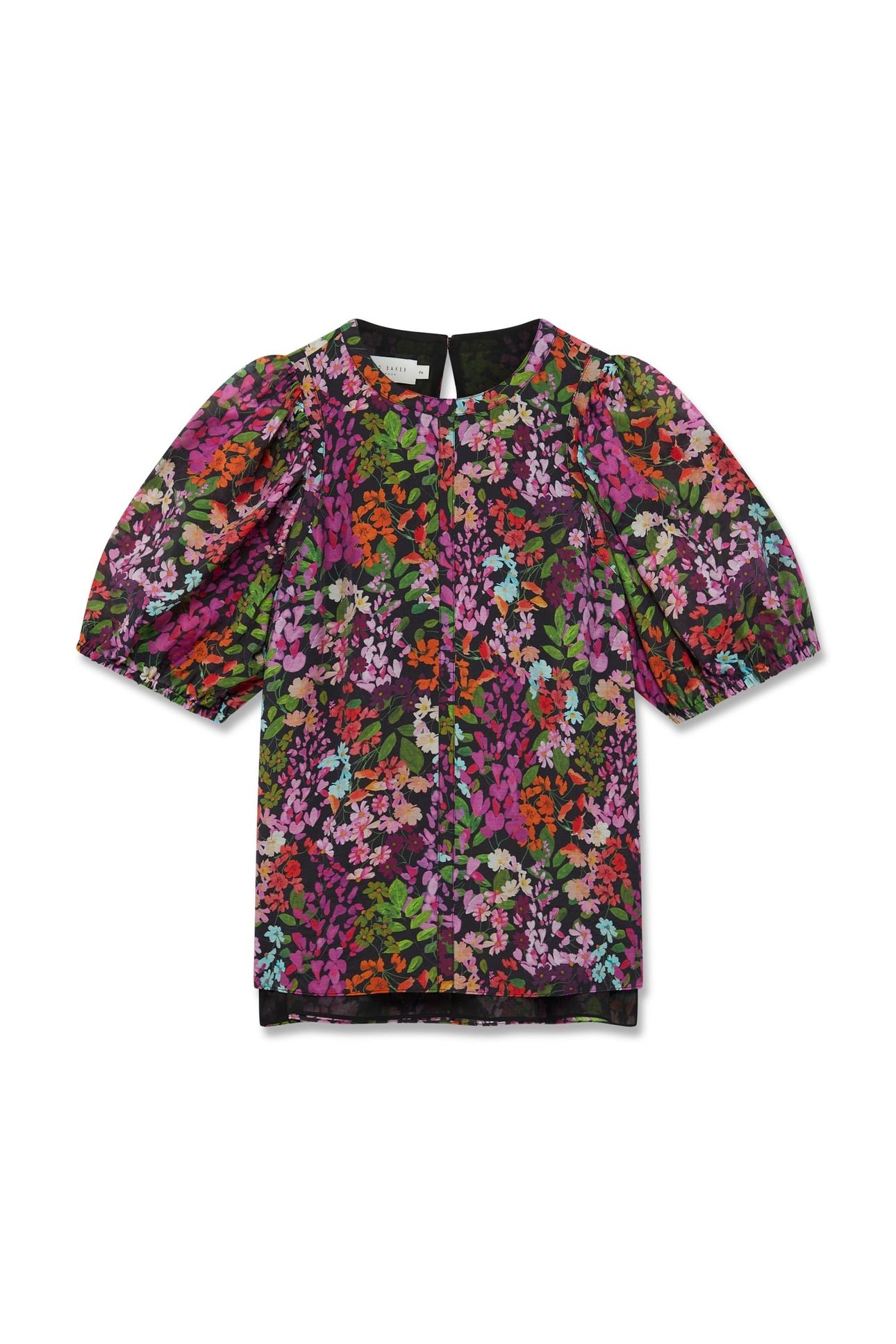 PRINTED PUFF SLEEVE TOP BLACK 3