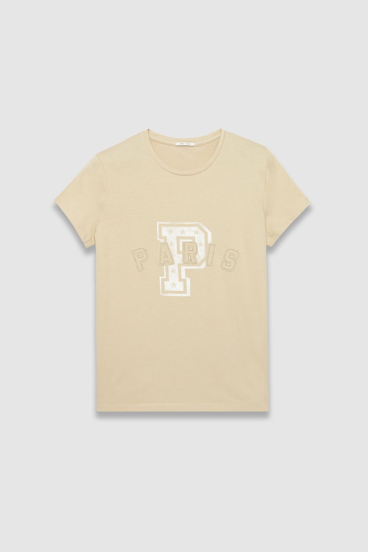 BEIGE T-SHIRT WITH EMBROIDERED LETTER SLOGAN 4