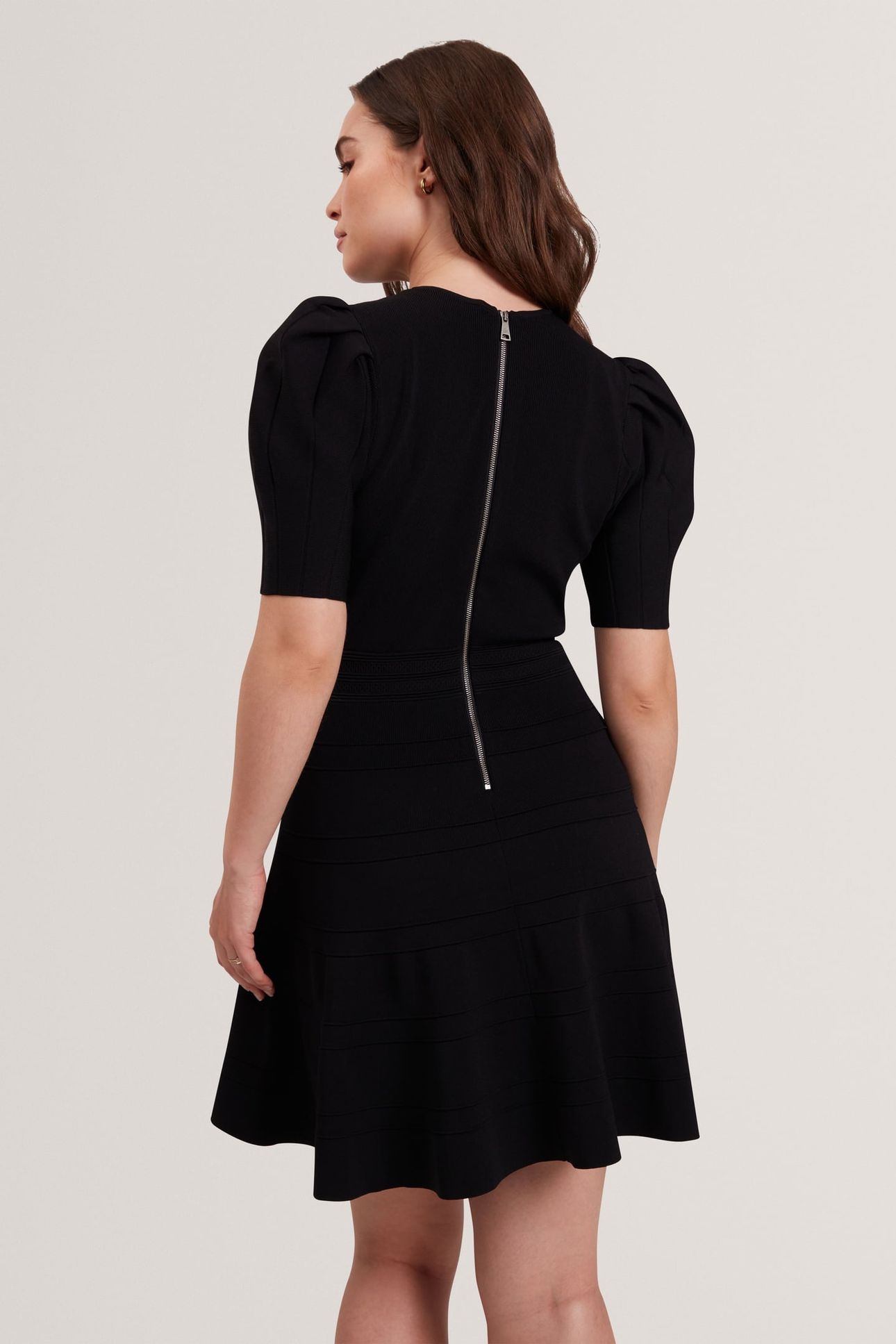 PUFF SLEEVE DRESS WITH SKATER STYLE SKIRT BLACK 3