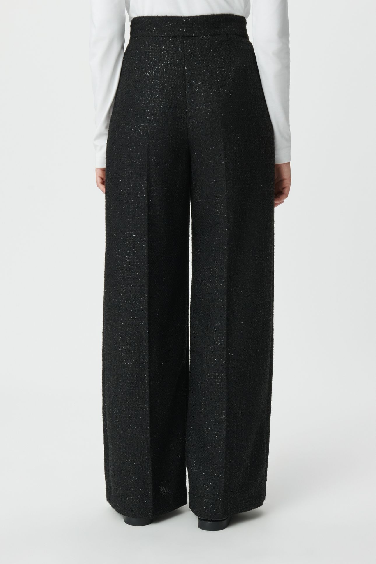 BLACK GLITTER TWEED-STYLE WIDE-LEG TROUSERS 2