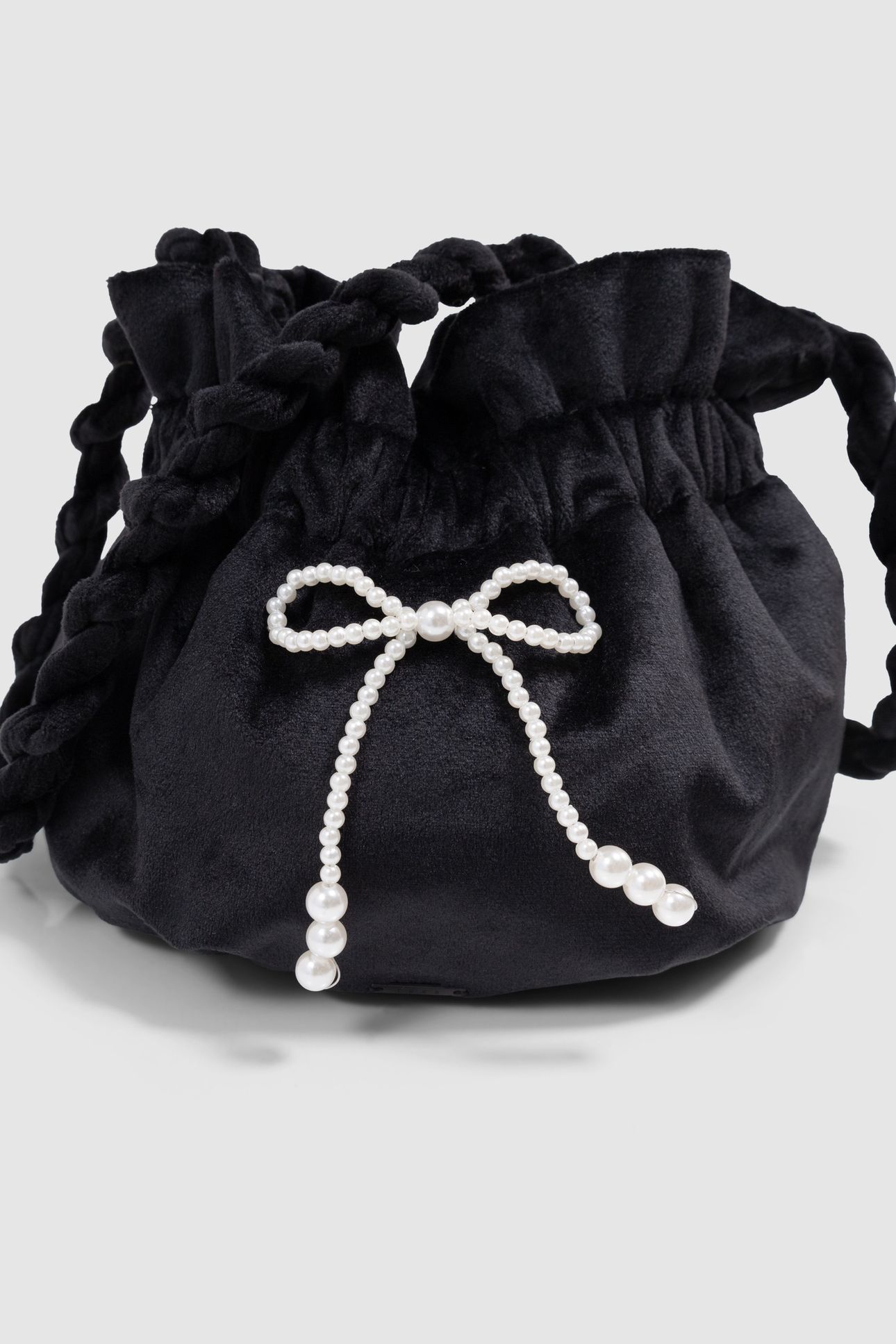 GIRLS’ BLACK PANNE VELVET BUCKET BAG 4