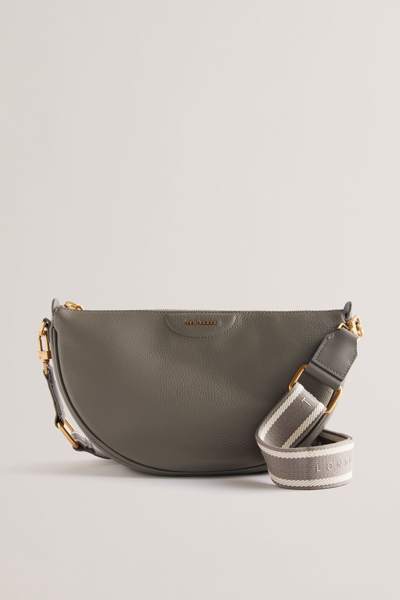 ESSINA WEBBING LEATHER HALF MOON BAG MID-GREY 1