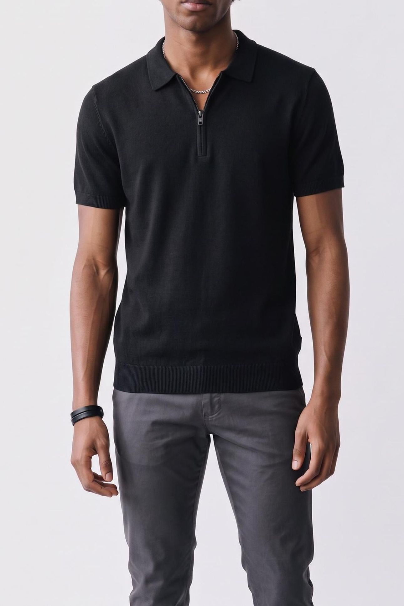 POLO ZIP S/S LUX BLACK 1