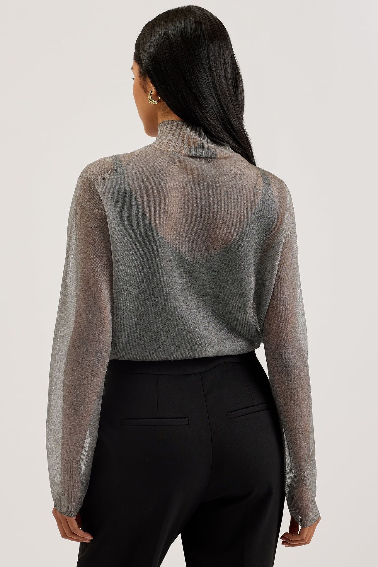 TAYLAW SHEER FUNNEL NECK TOP GREY 2