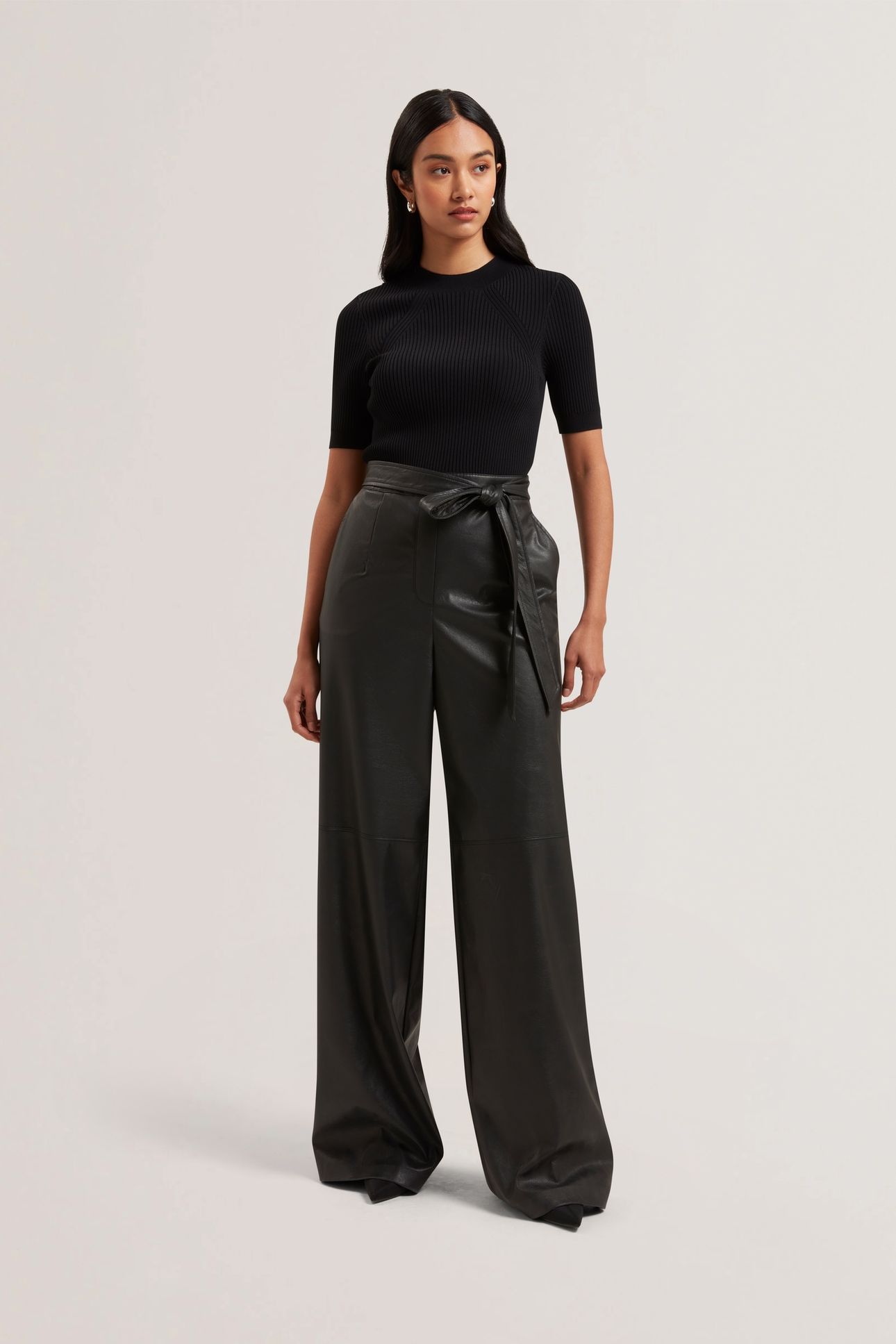 TELEA FAUX LEATHER LEG KNIT BODICE BLACK 1