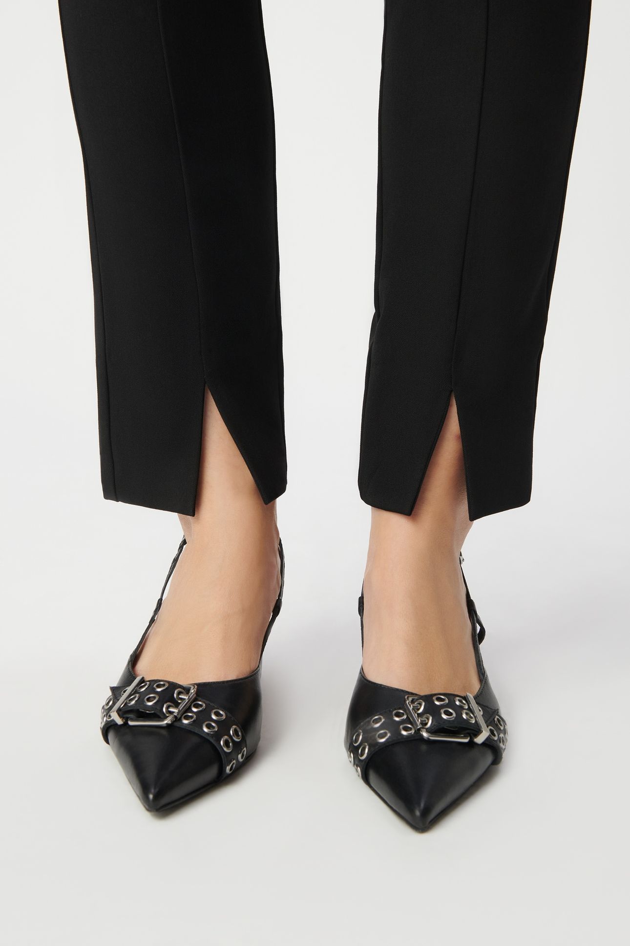 SLIM-FIT BLACK TWILL TROUSERS WITH FRONT SLIT 5