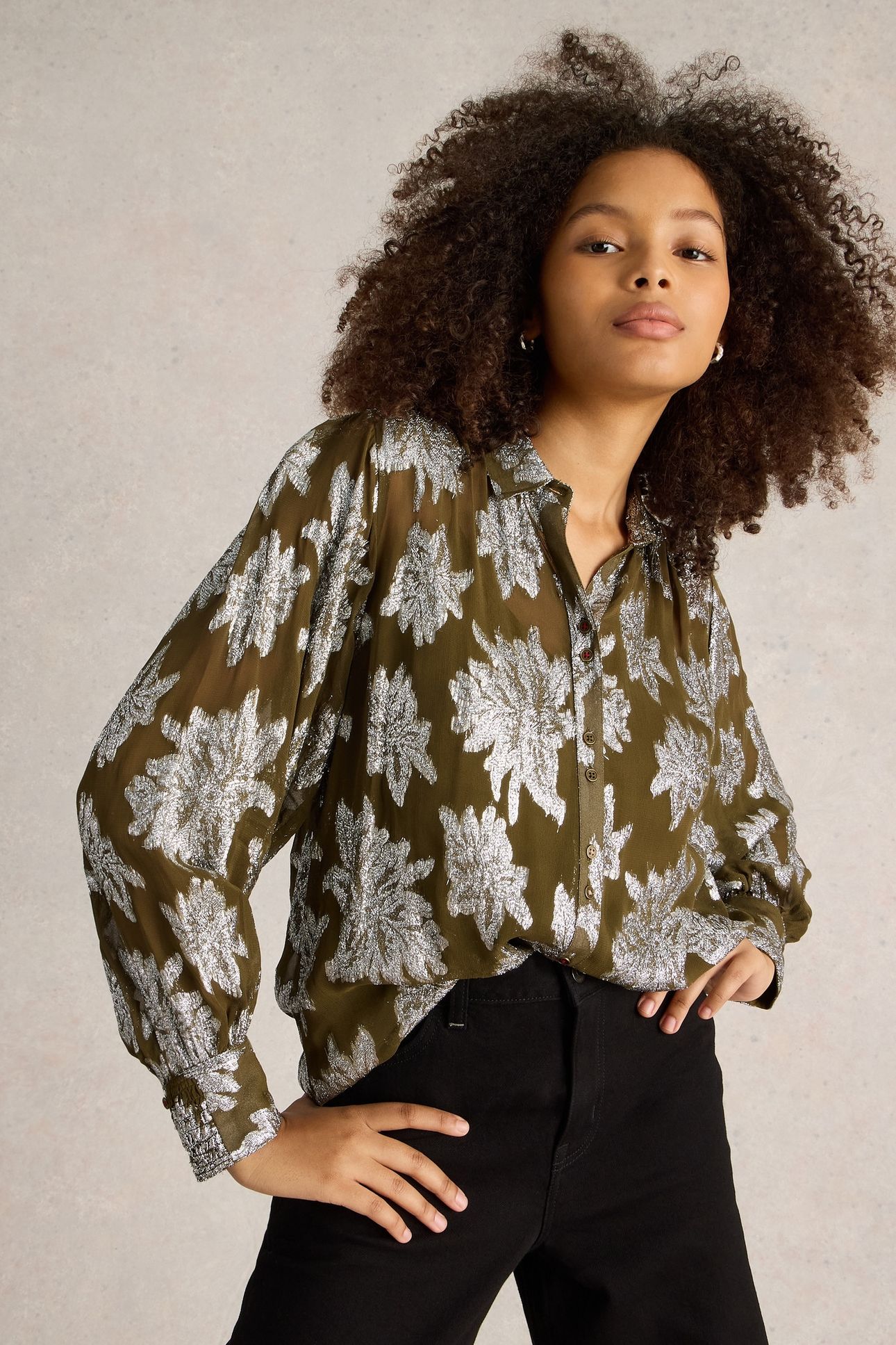 PHOEBE JACQUARD SHIRT GREEN MLT 2