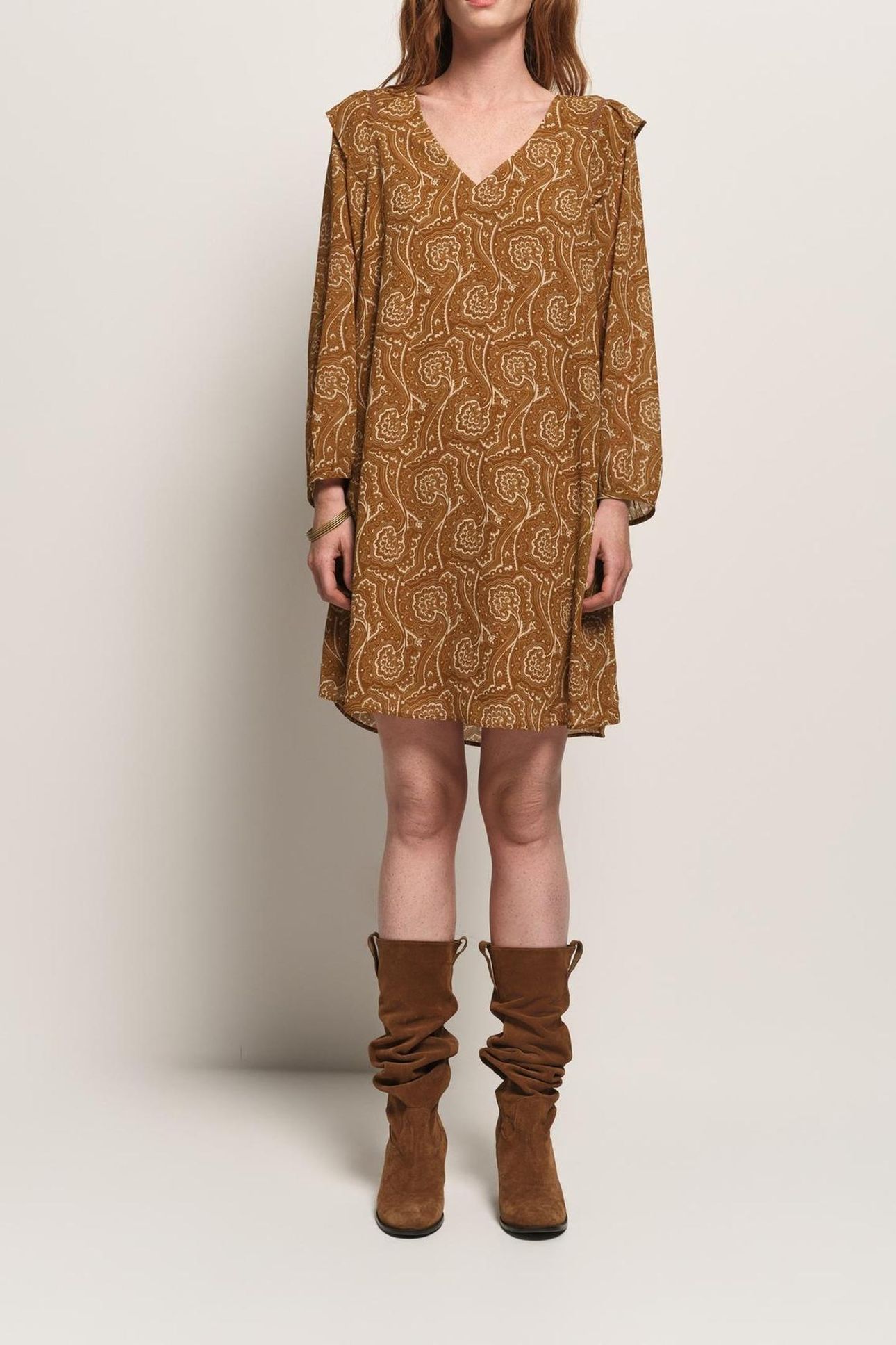 REILLY - YELLOW RECYCLED POLYESTER DRESS WITH FLORAL HARMONY 4