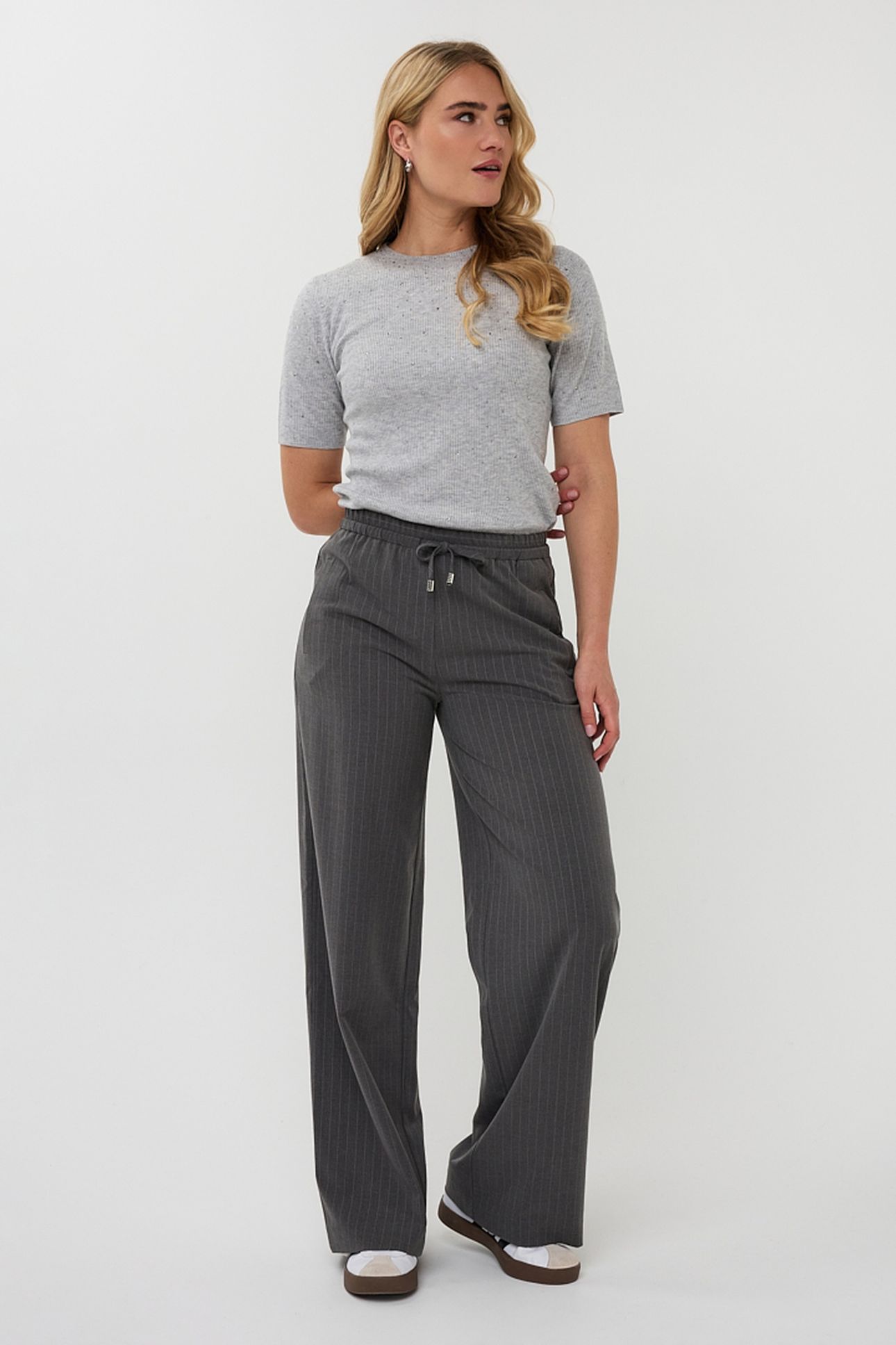 TOP RIB S/SLVE STUDS LIGHT GREY MELANGE 1