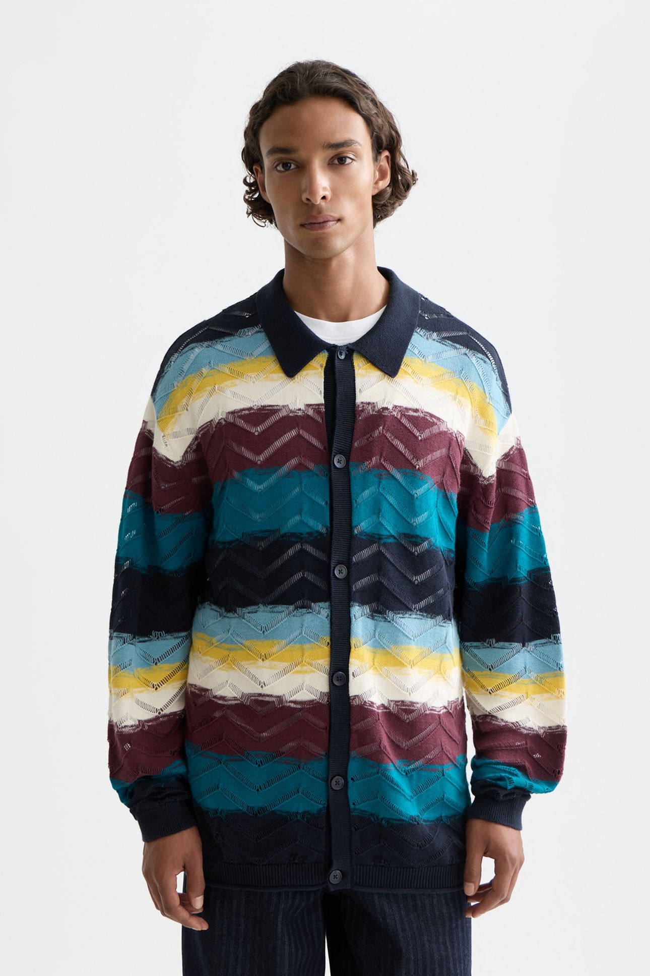 OPEN STRUCTURE KNITTED CARDIGAN NAVY 1
