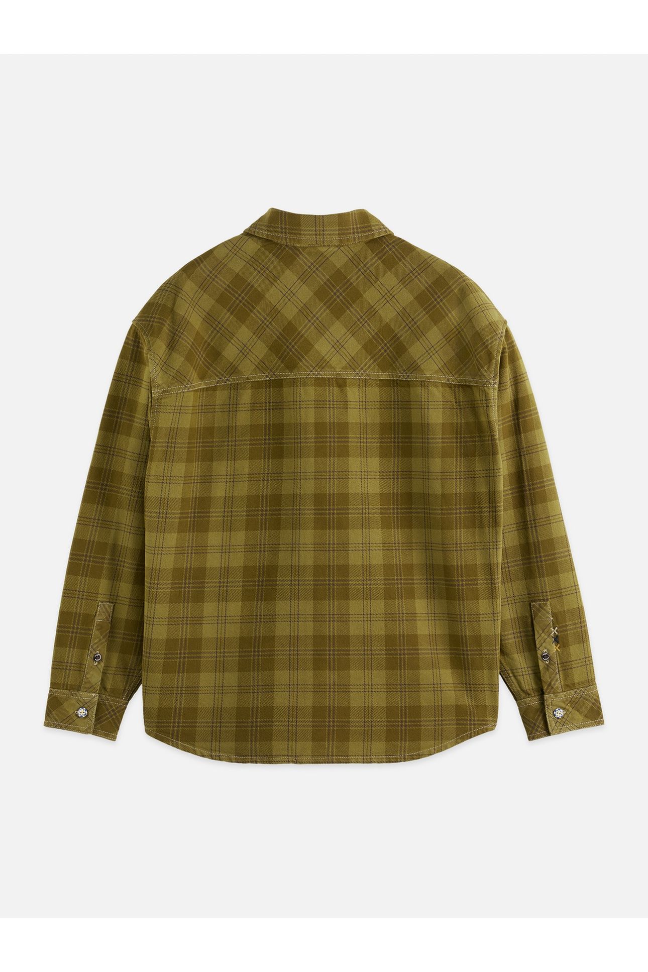 WASHED DENIM CHECKED OVERSHIRT DARK GREEN 2