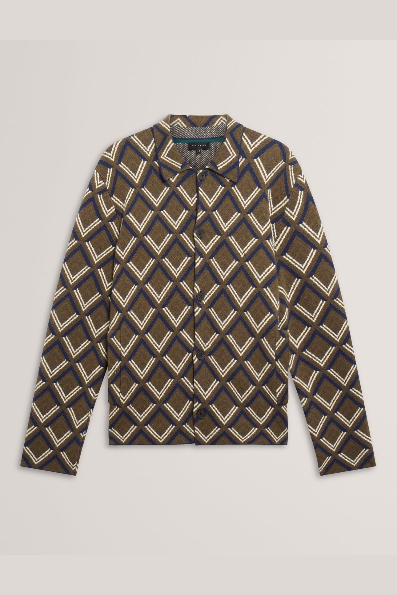 GEO JACQUARD KNITTED JACKET KHAKI 3