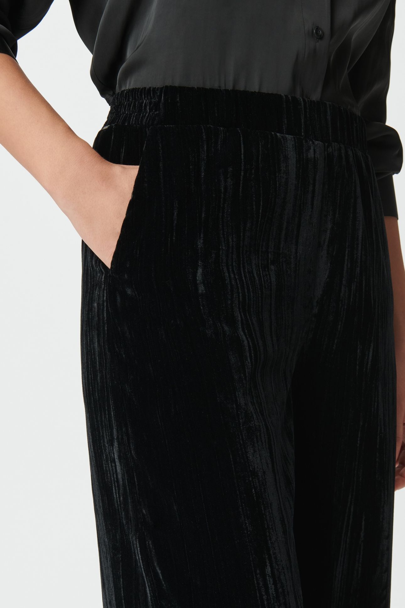 BLACK CRUSHED VELVET WIDE-LEG TROUSERS 5
