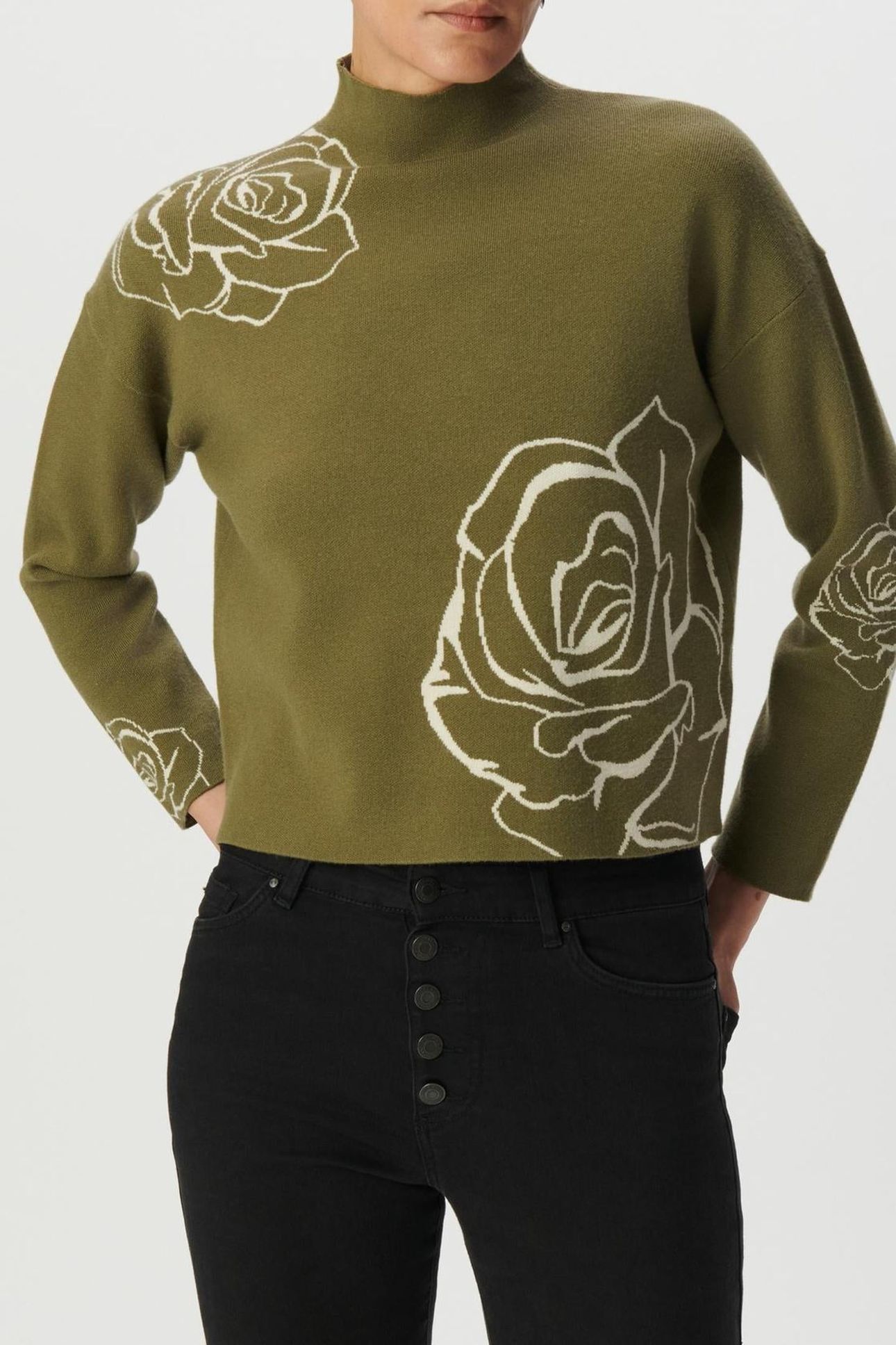 GREEN ROSE JACQUARD KNIT HIGH NECK SWEATER 1