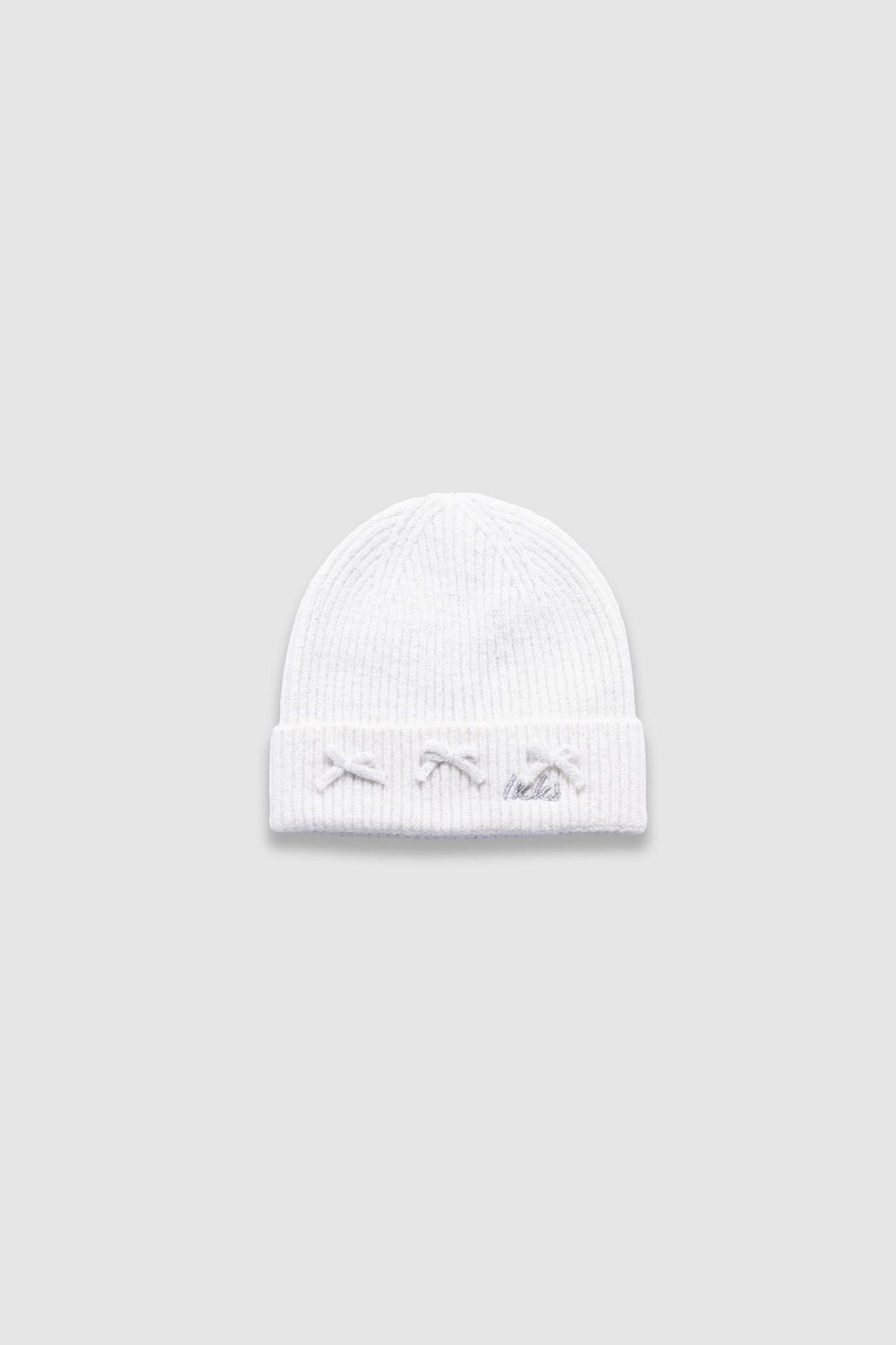 GIRLS’ WHITE GLITTERY KNIT BEANIE WITH BOW 1