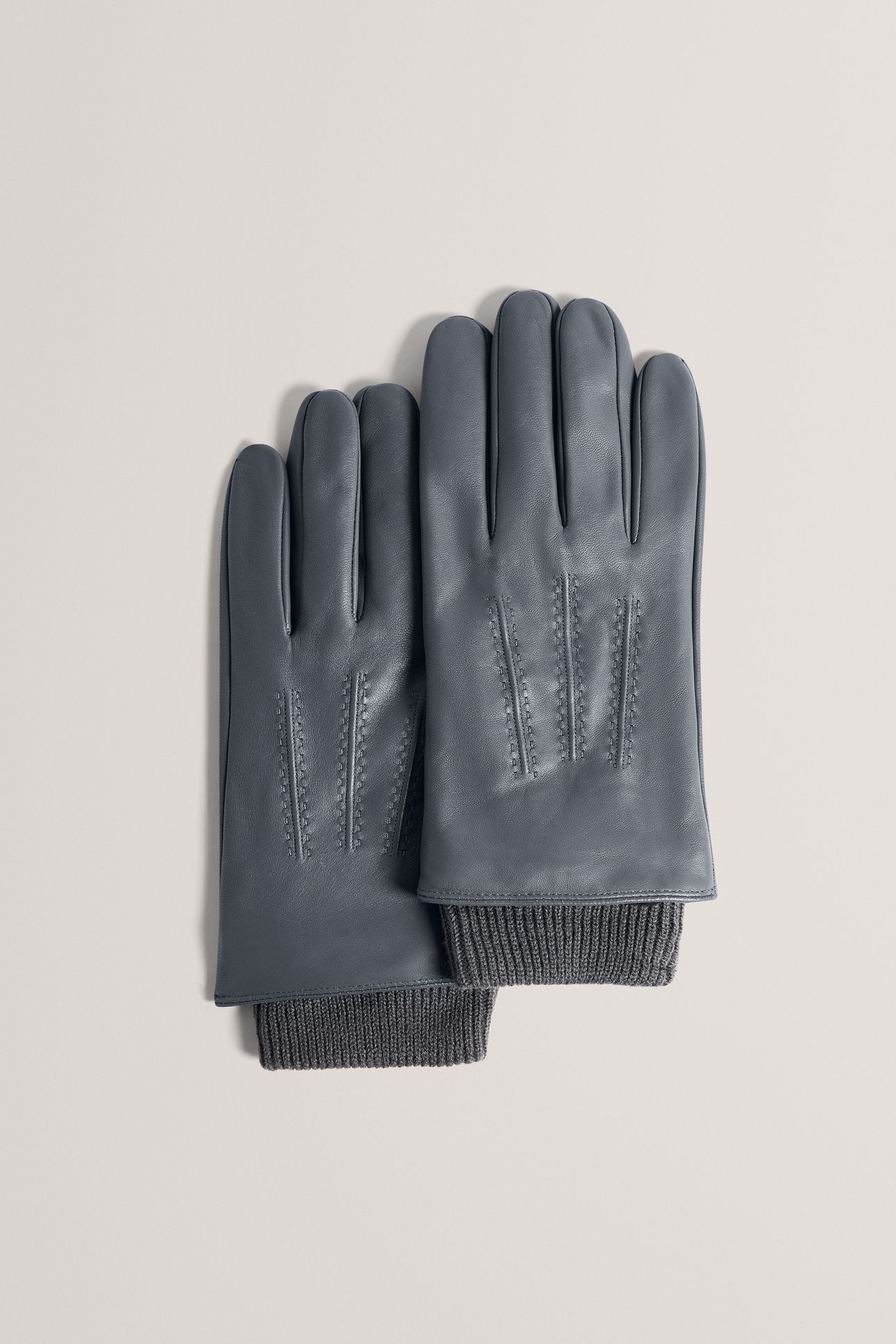 LEATHER GLOVES WITH RIBBED CUFF GREY 1