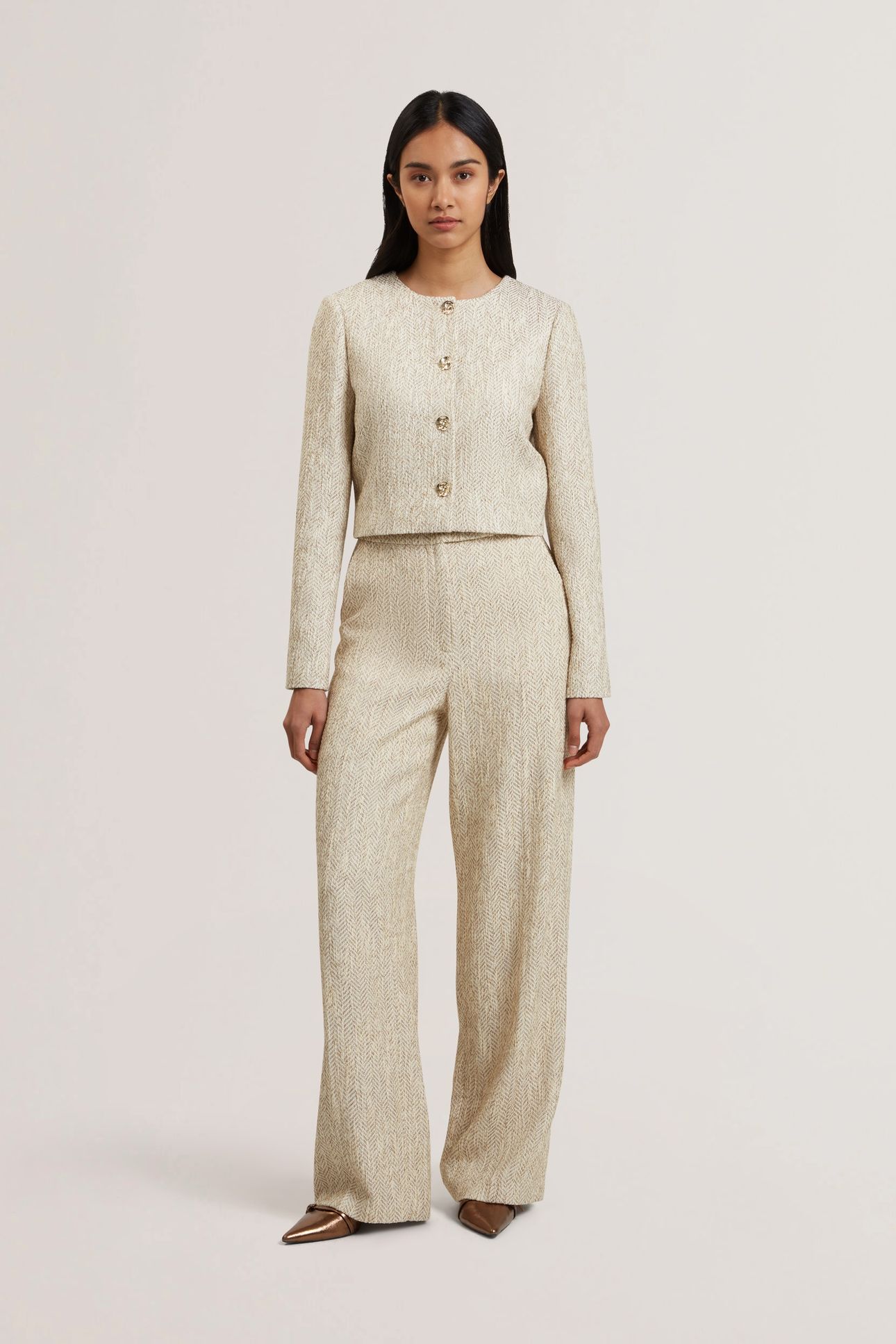 VULPAT TAILORED BOUCLE WIDE LEG TROUSERS IVORY 1