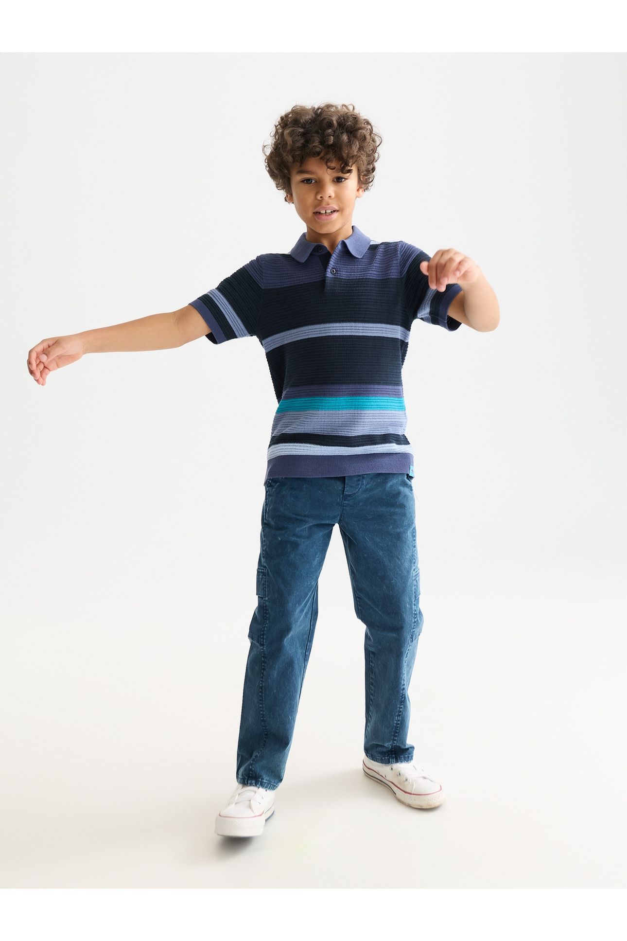 BOYS STRUCTURED KNITTED STRIPED POLO NAVY 3