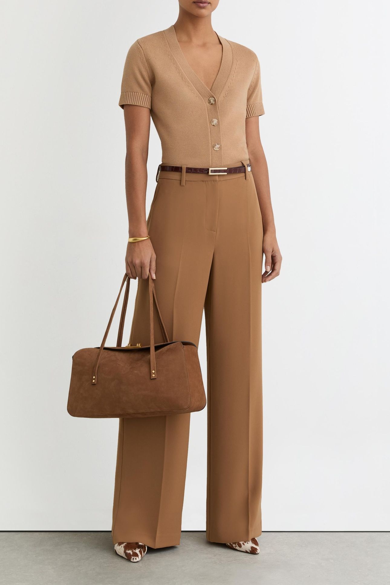 V NECK CARDIGAN CAMEL 3