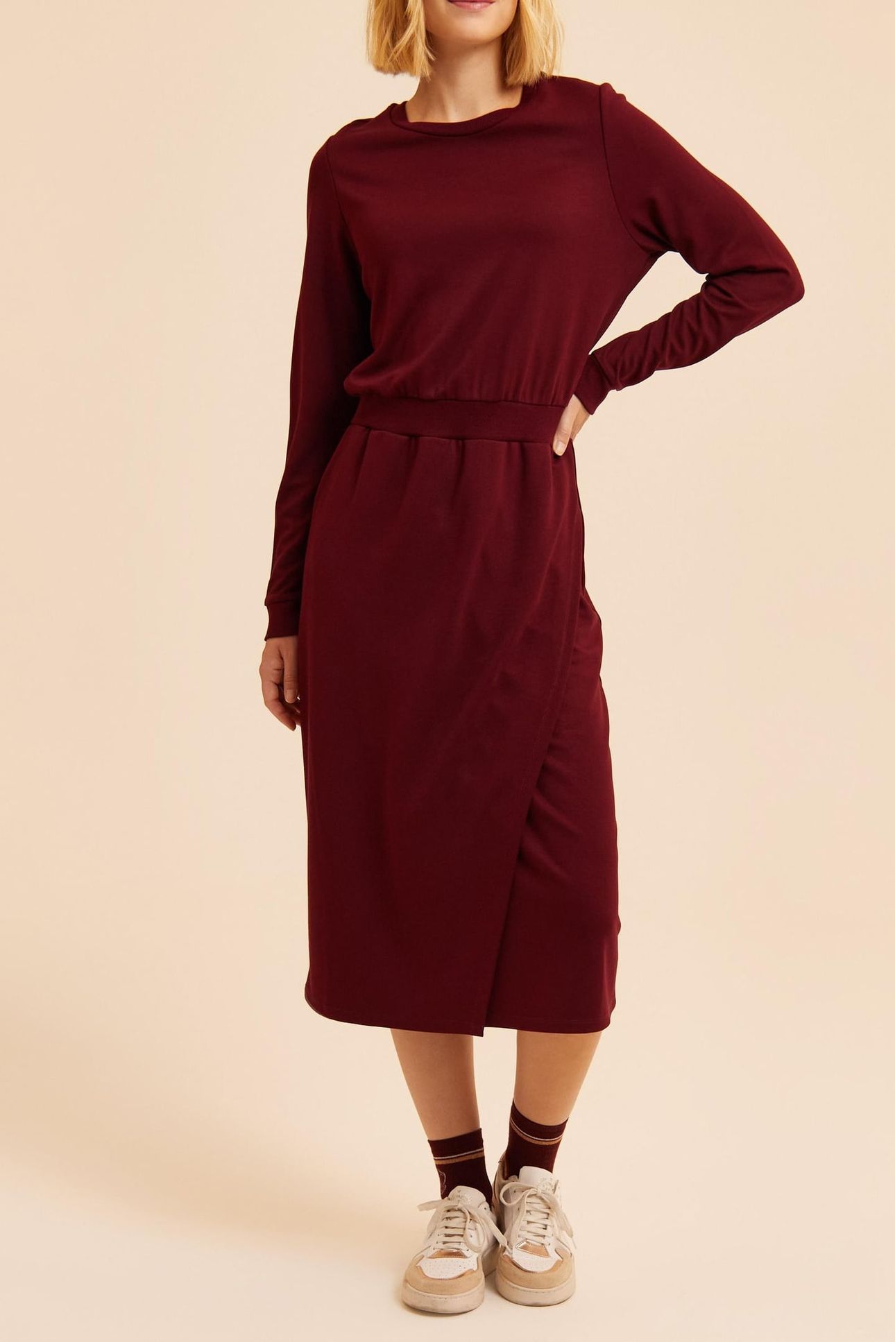 BURGUNDY SWEATSHIRT FABRIC LONG DRESS WITH MONOGRAM 3