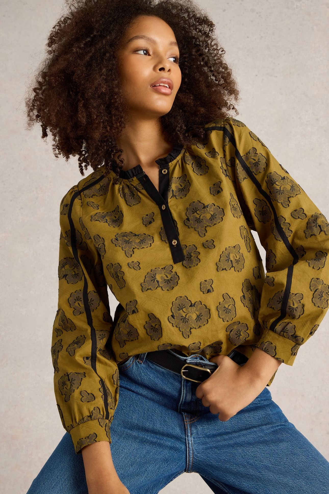 FAWN JACQUARD TOP GREEN MLT 1