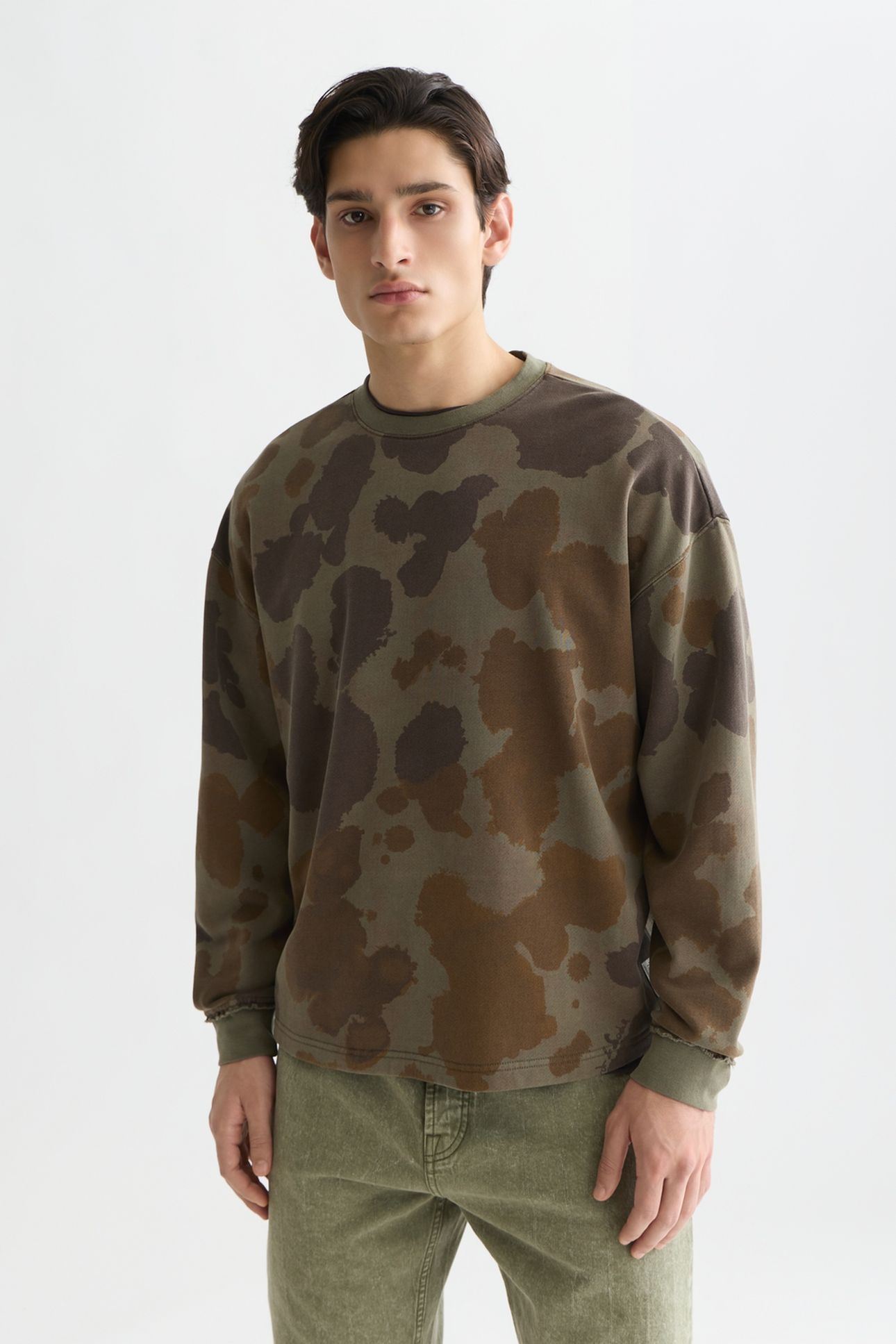 PRINTED OVERDYED LOOSEFIT SWEATSHIRT DARK BEIGE 1