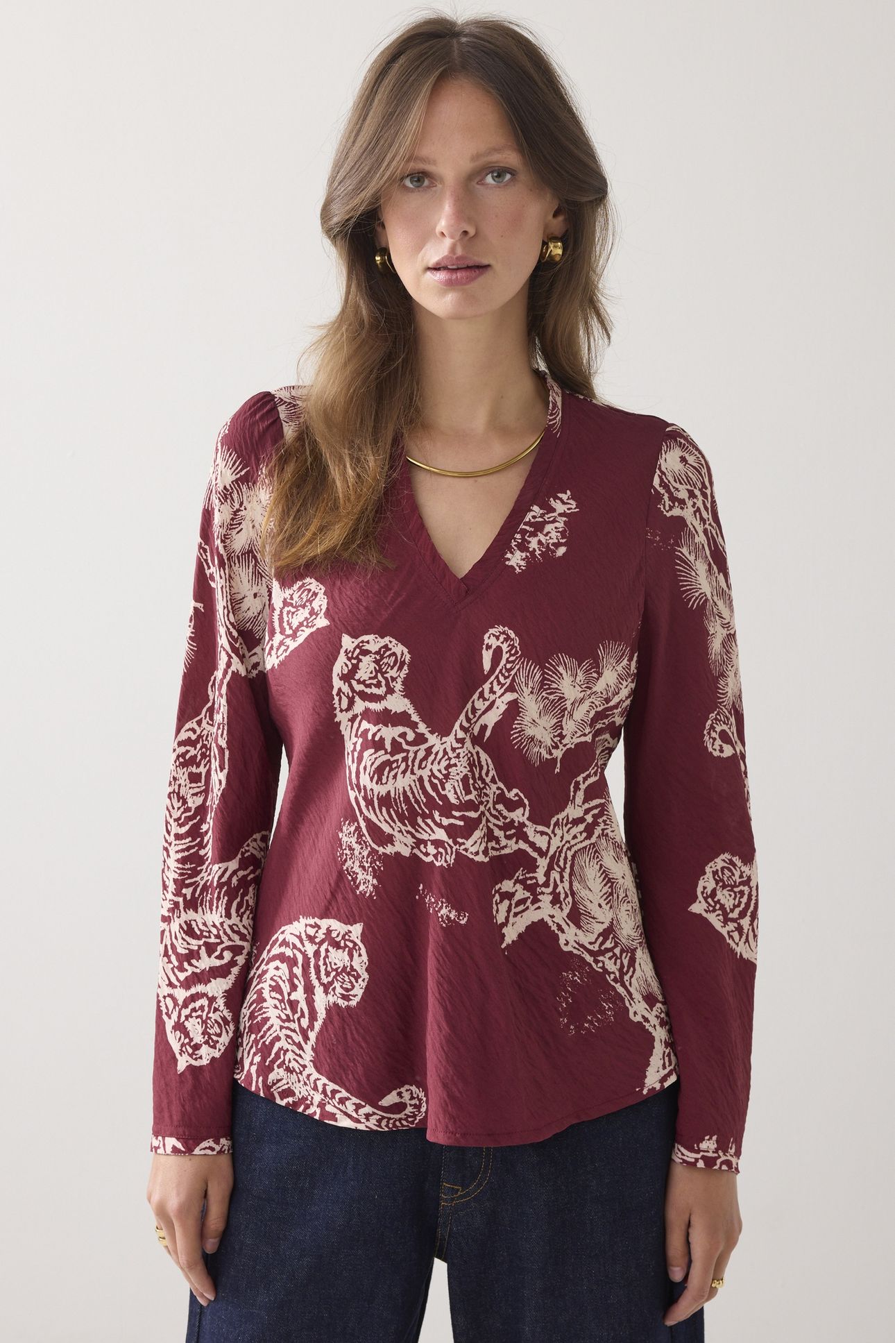 TOP V NECK TIGER PRINT REDS 1