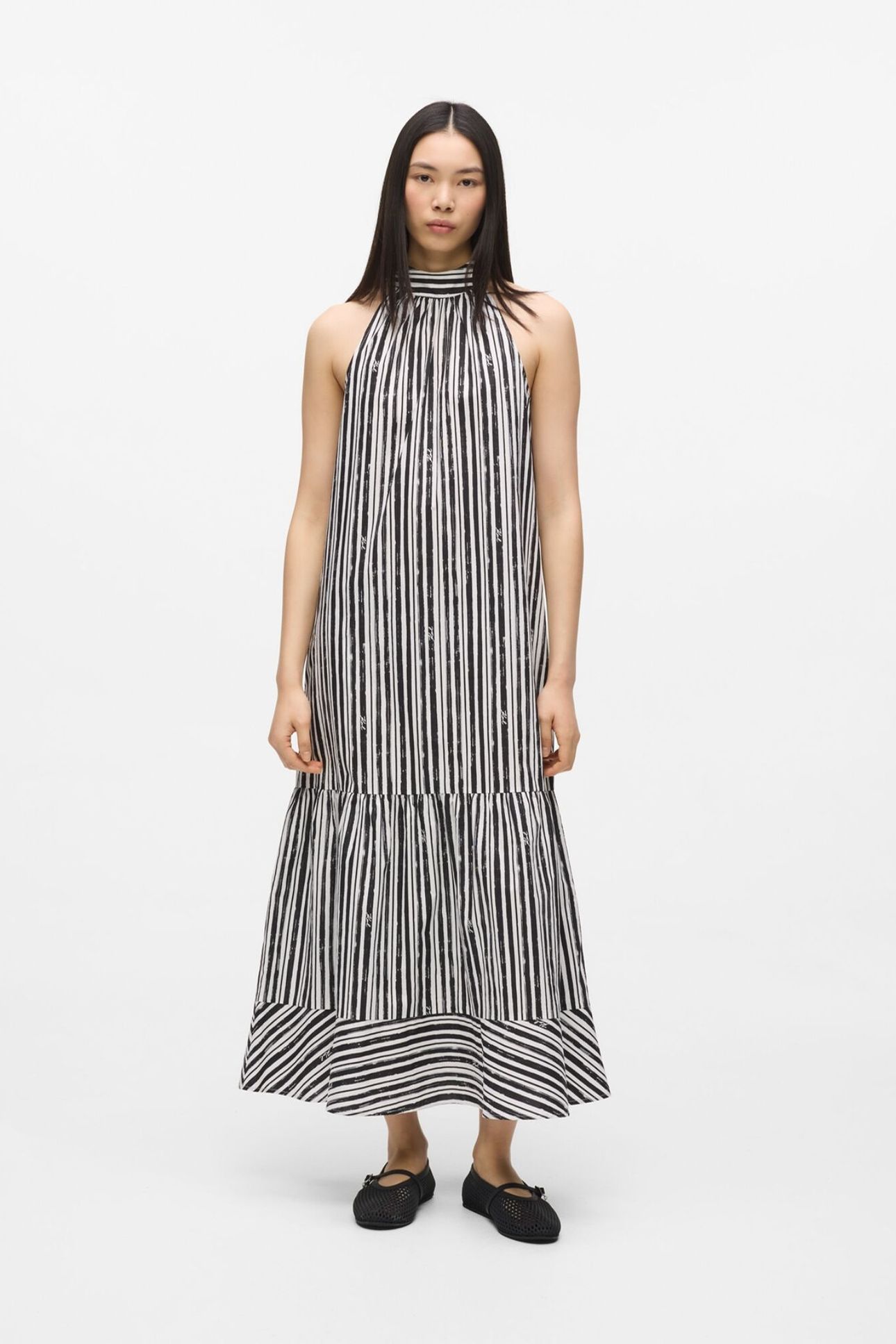 MAXI COTTON STRIPE DRESS BLACK STRIPES 1