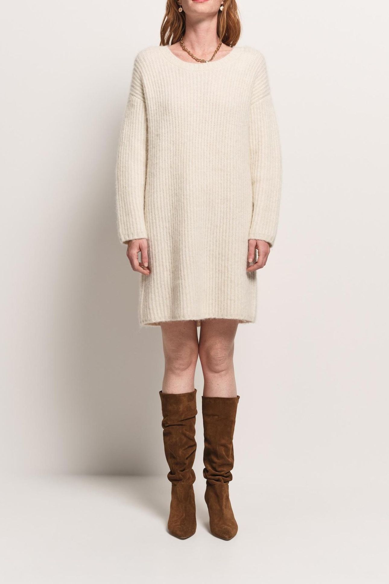 ROSEMAY - ECRU RIBBED KNIT SWEATER DRESS 1