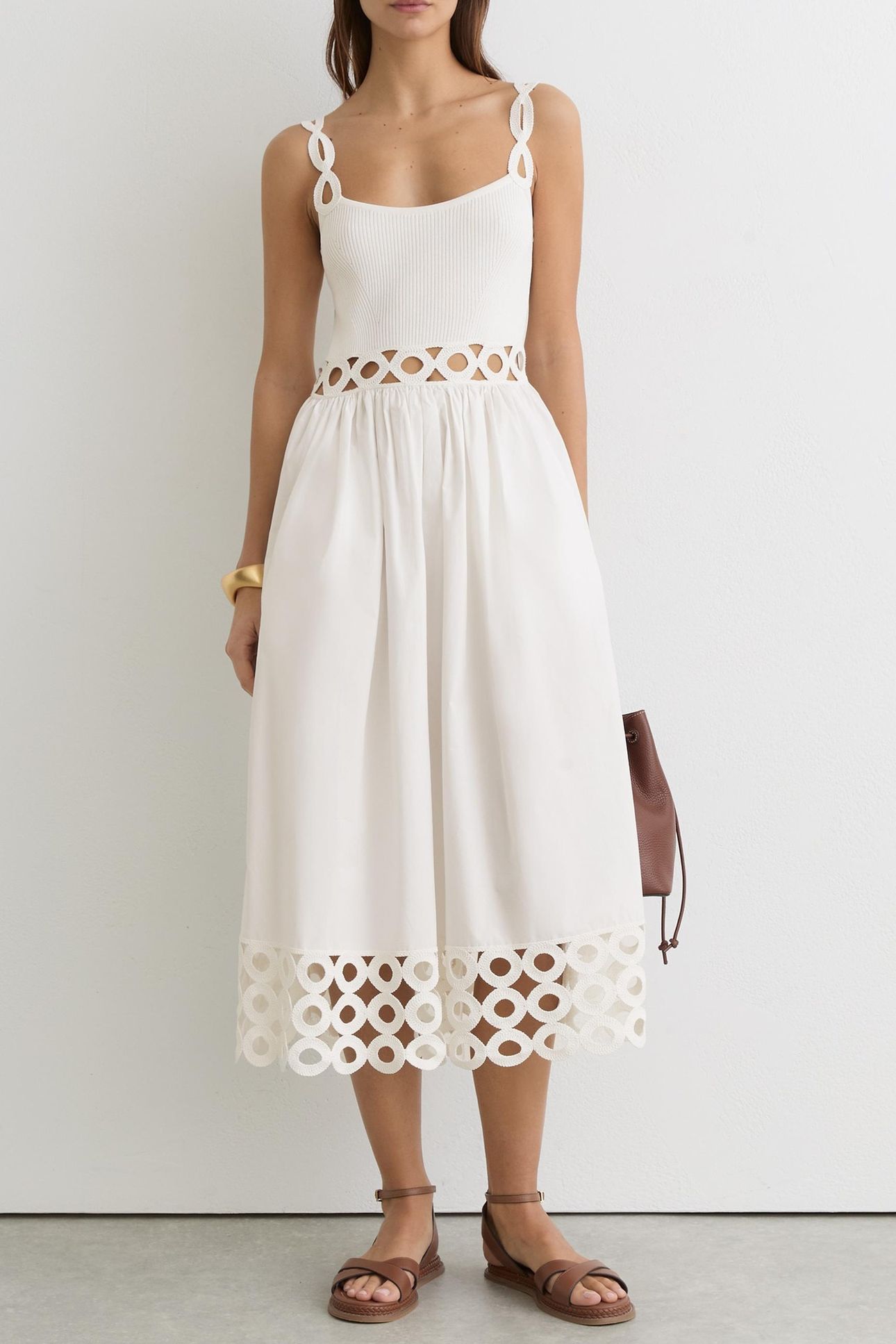 KNIT WOVEN MIDI DRESS IVORY 1