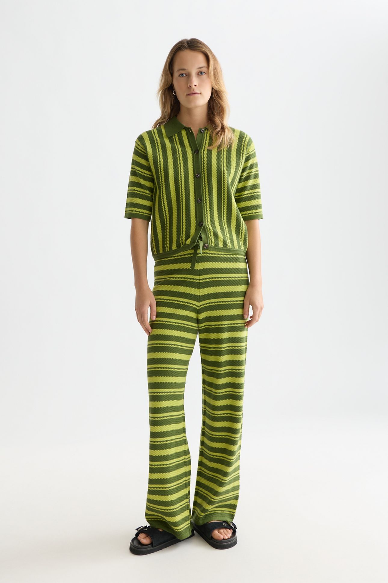 TEXTURED STRIPE KNITTED TROUSERS GARDEN GREEN 3