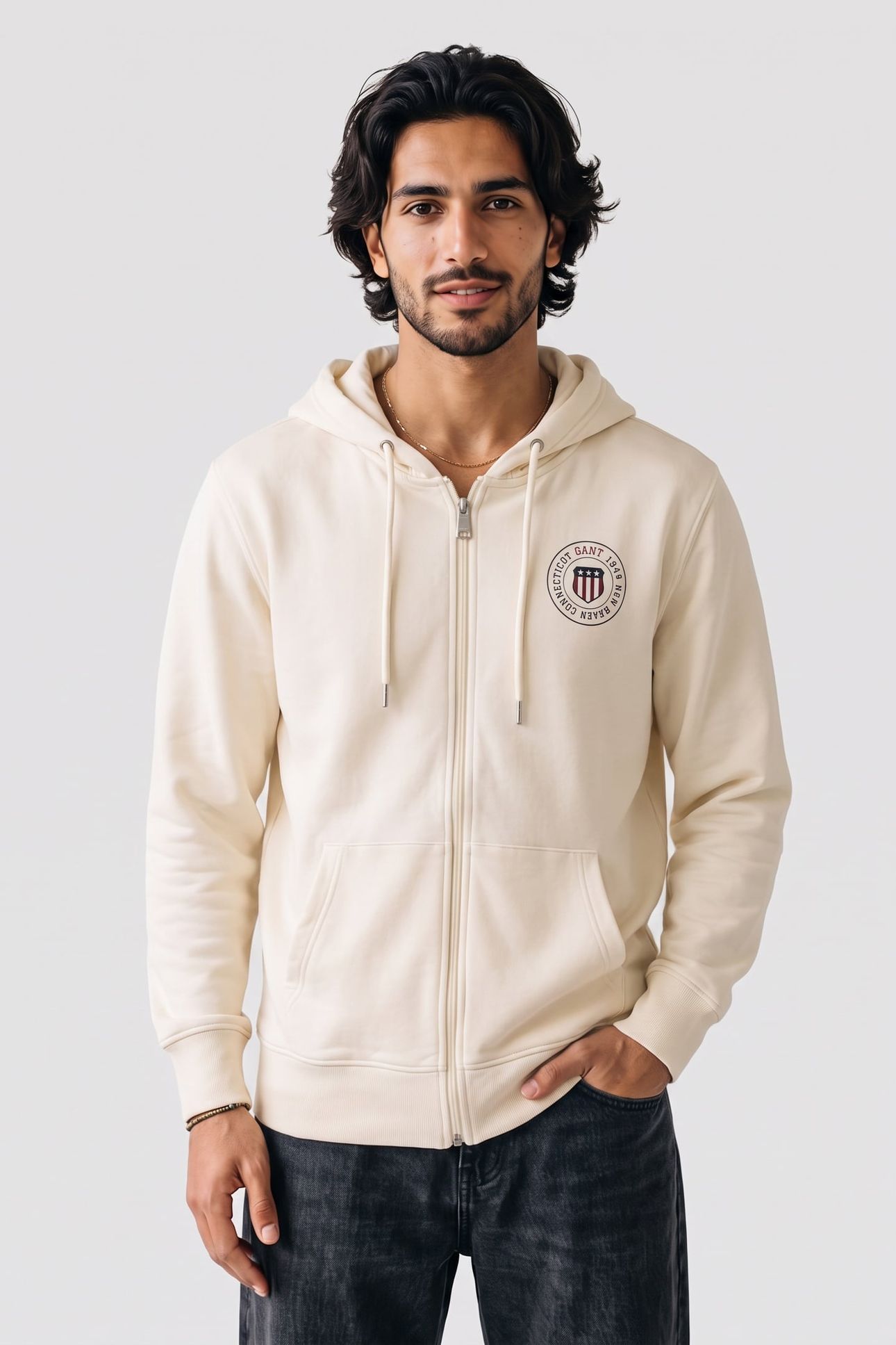 GRAPHIC FULL ZIP HOODIE CREAM 1