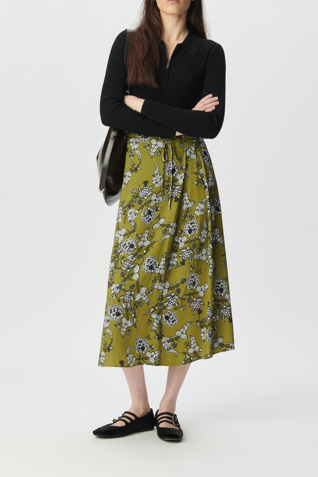 GREEN MIDI SKIRT WITH FLORAL PRINT 3