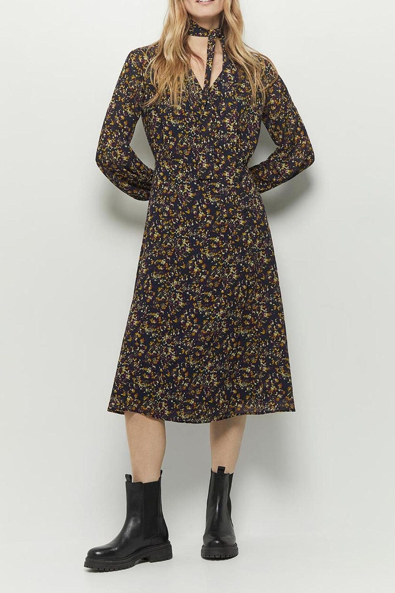 REASON _ NAVY MAXI DRESS WITH FLORAL PRINT IN RECYCLED POLYE 1