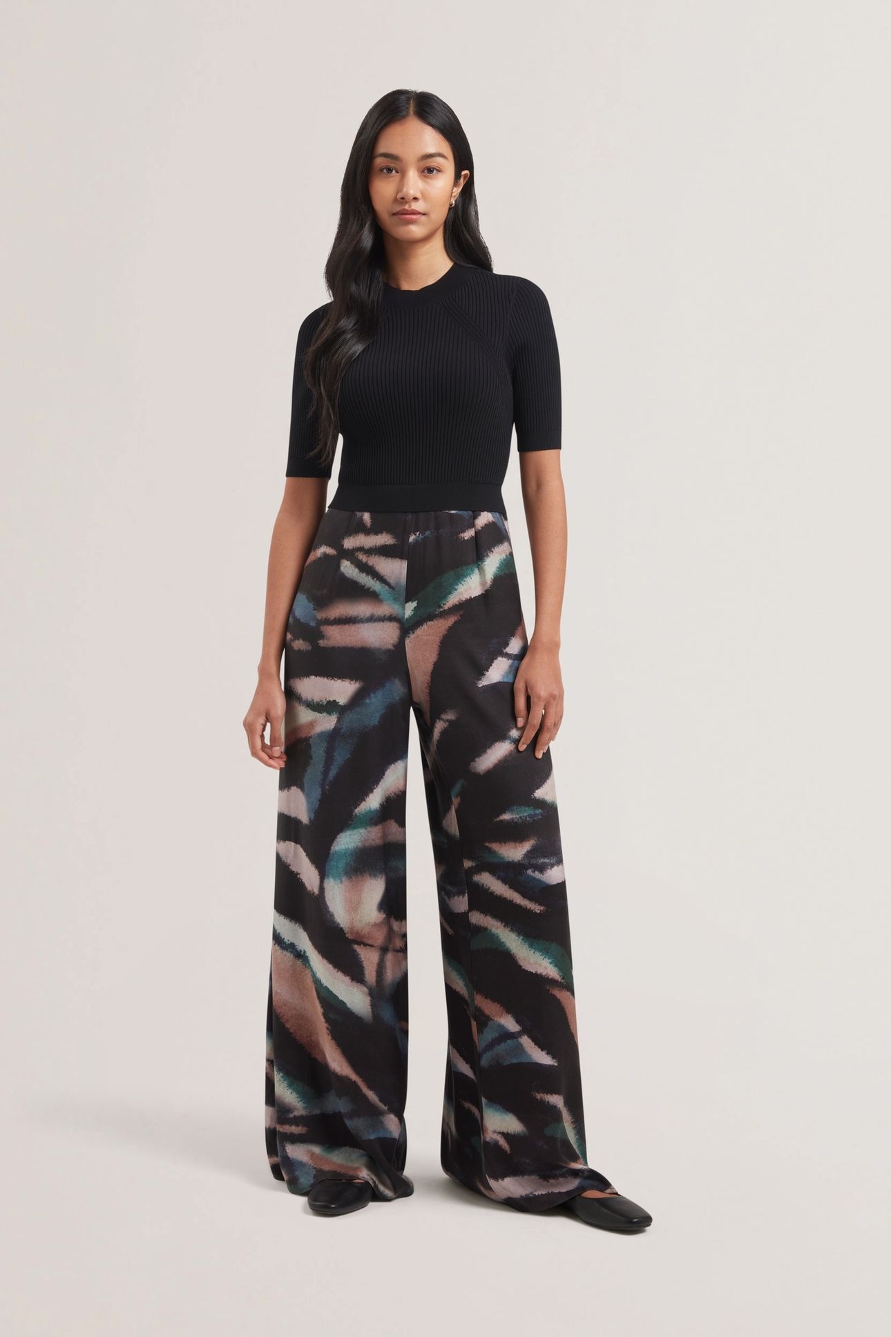 GEORIE KNIT BODICE PRINTED LEG JUMPS BLACK 1