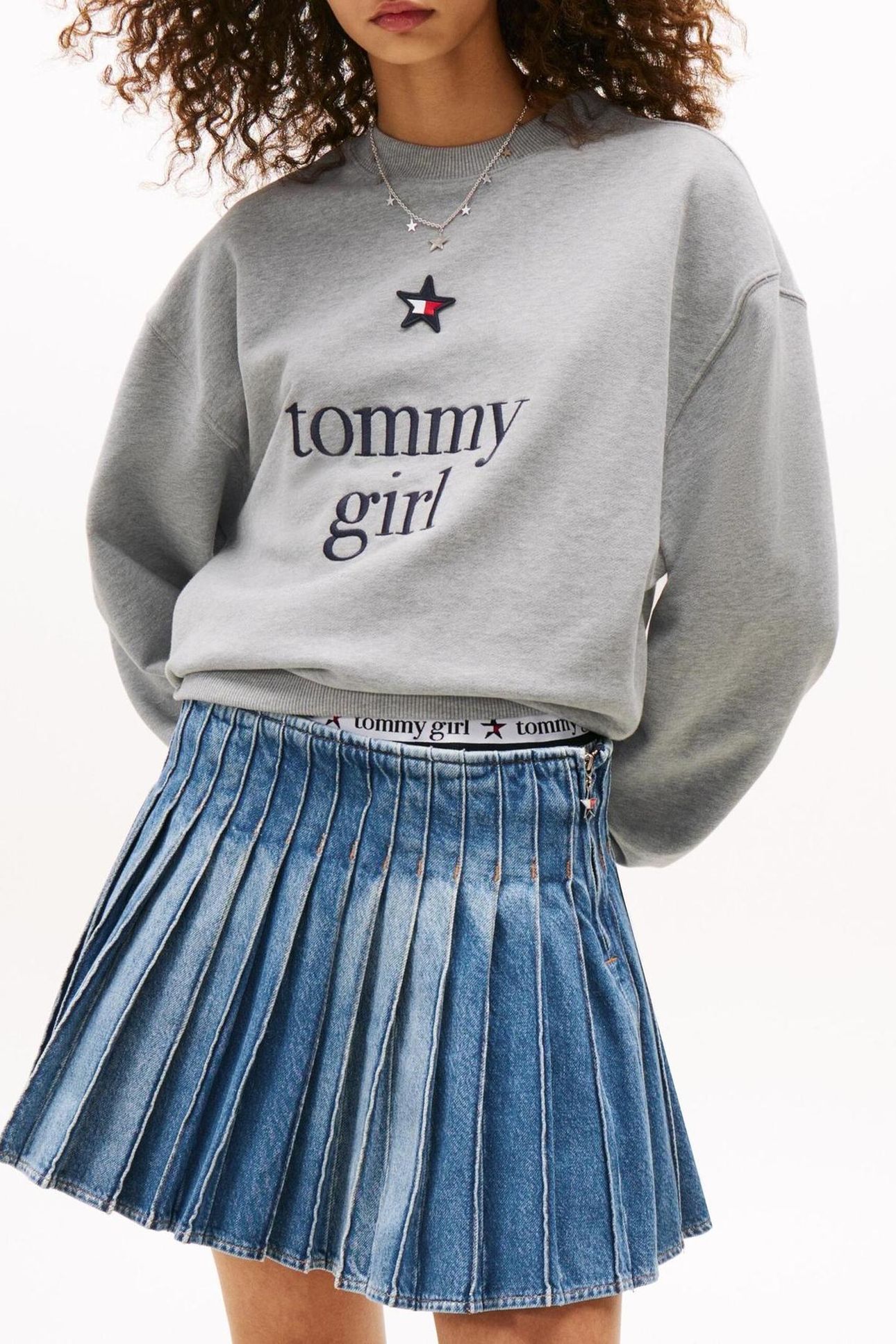 UNISEX TOMMY GIRL GRAPHIC CREW LIGHT GREY MARL 2