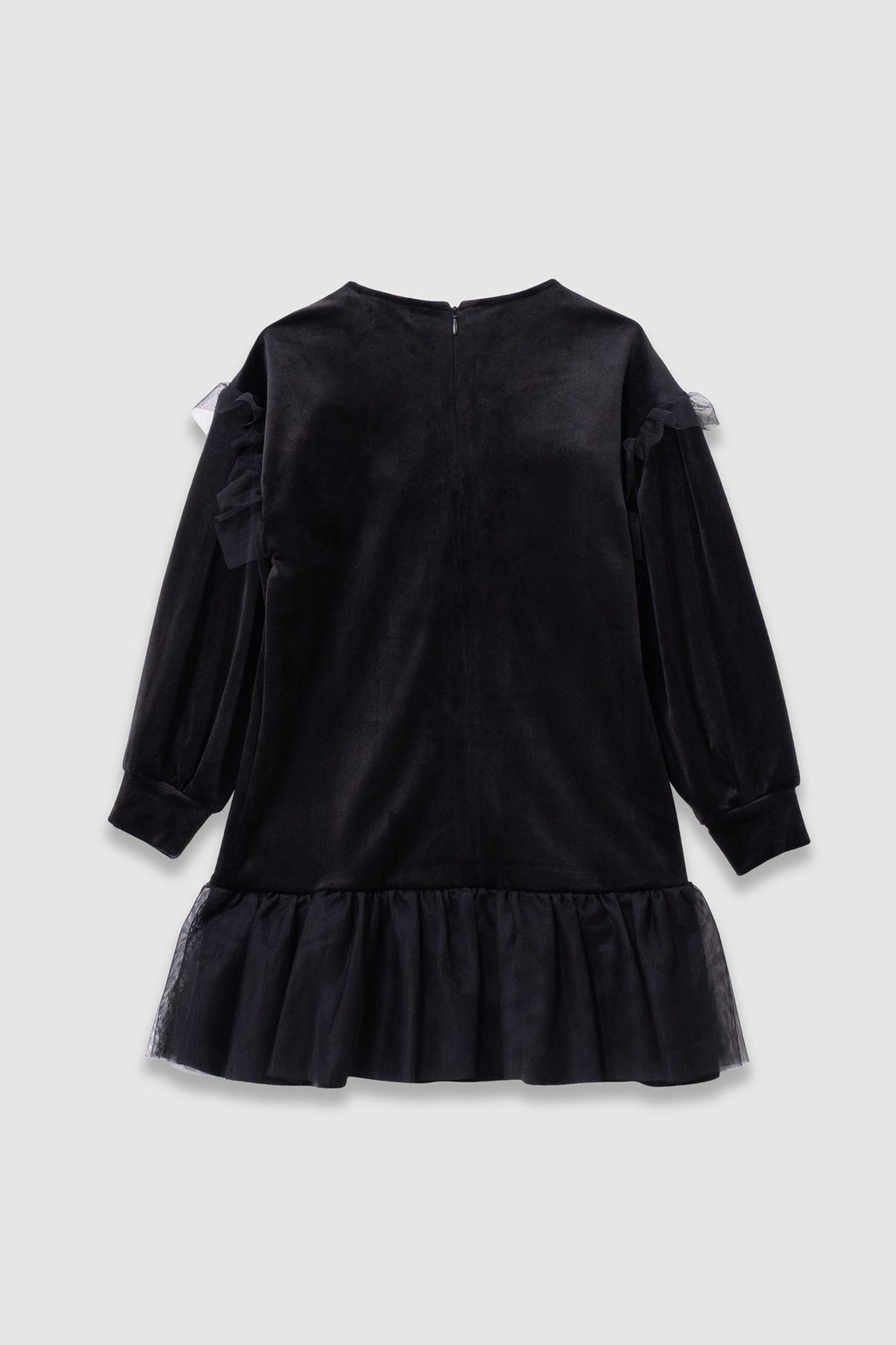 GIRLS’ BLACK EMBROIDERED VELVET DRESS WITH TULLE RUFFLES 2